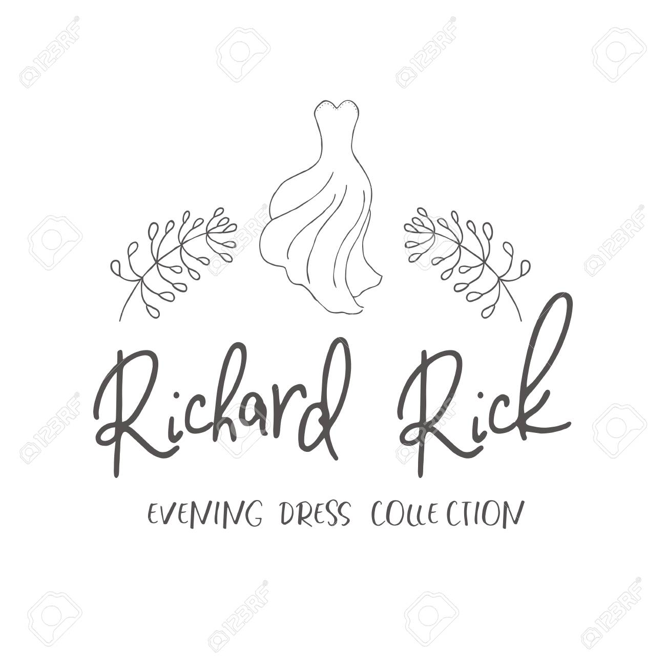 Logo Of Wedding Or Evening Dress Line Stile Design Elements