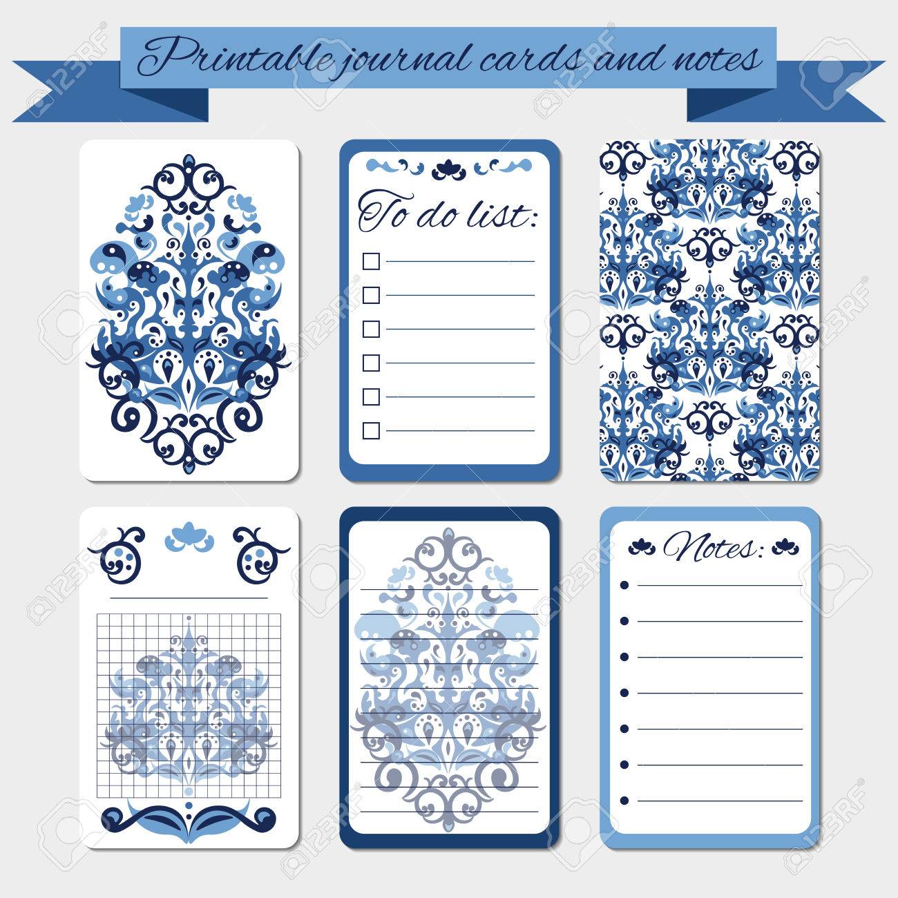 Printable Notes, Journal Cards, Labels, With Blue Damask ...