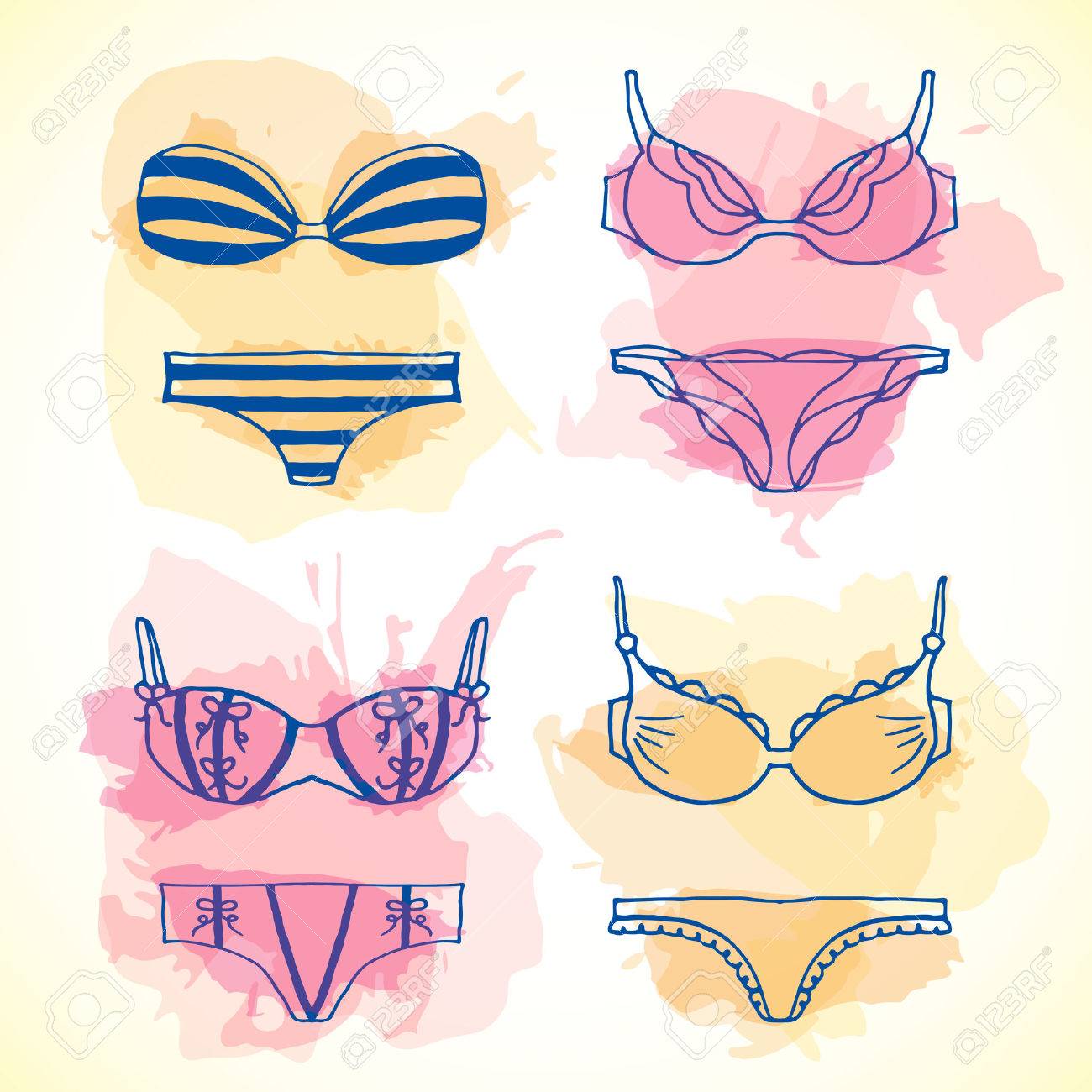Vector Underwear Background Design Outline Hand Drawn Illustration Bras And Vector Underwear Background Design Outline Hand Drawn Illustration Bras And