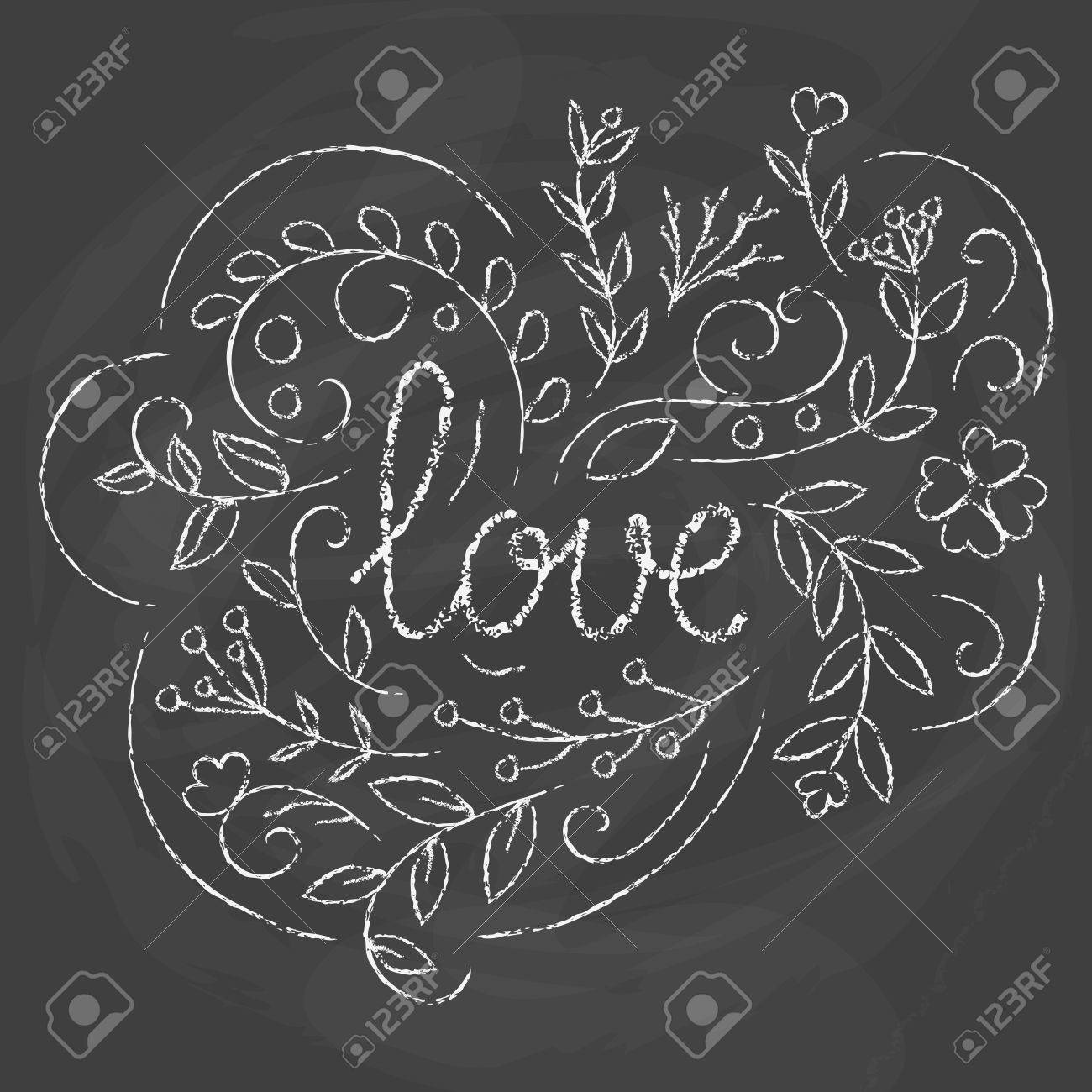 love card hand drawn lettering design chalk board background