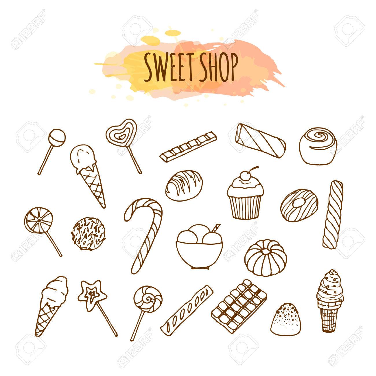 Candy Shop Elements Sweets And Candies Sketch Pastry Illustration Hand Drawn Vector Set Baking Clip Art Royalty Free Cliparts Vectors And Stock Illustration Image