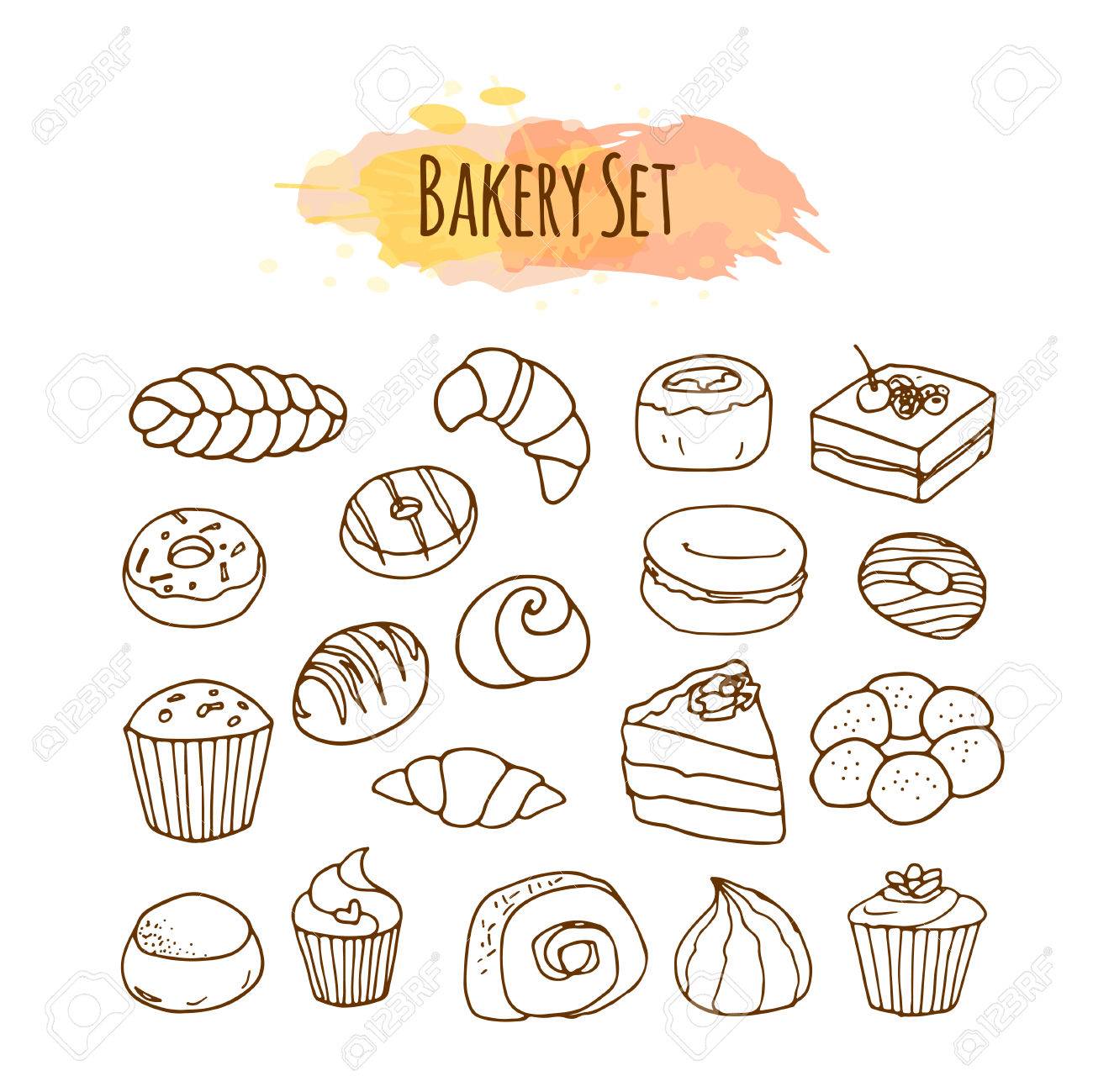 Bakery Elements Pastry Illustration Hand Drawn Vector Set Baking Clip Art Royalty Free Svg Cliparts Vectors And Stock Illustration Image