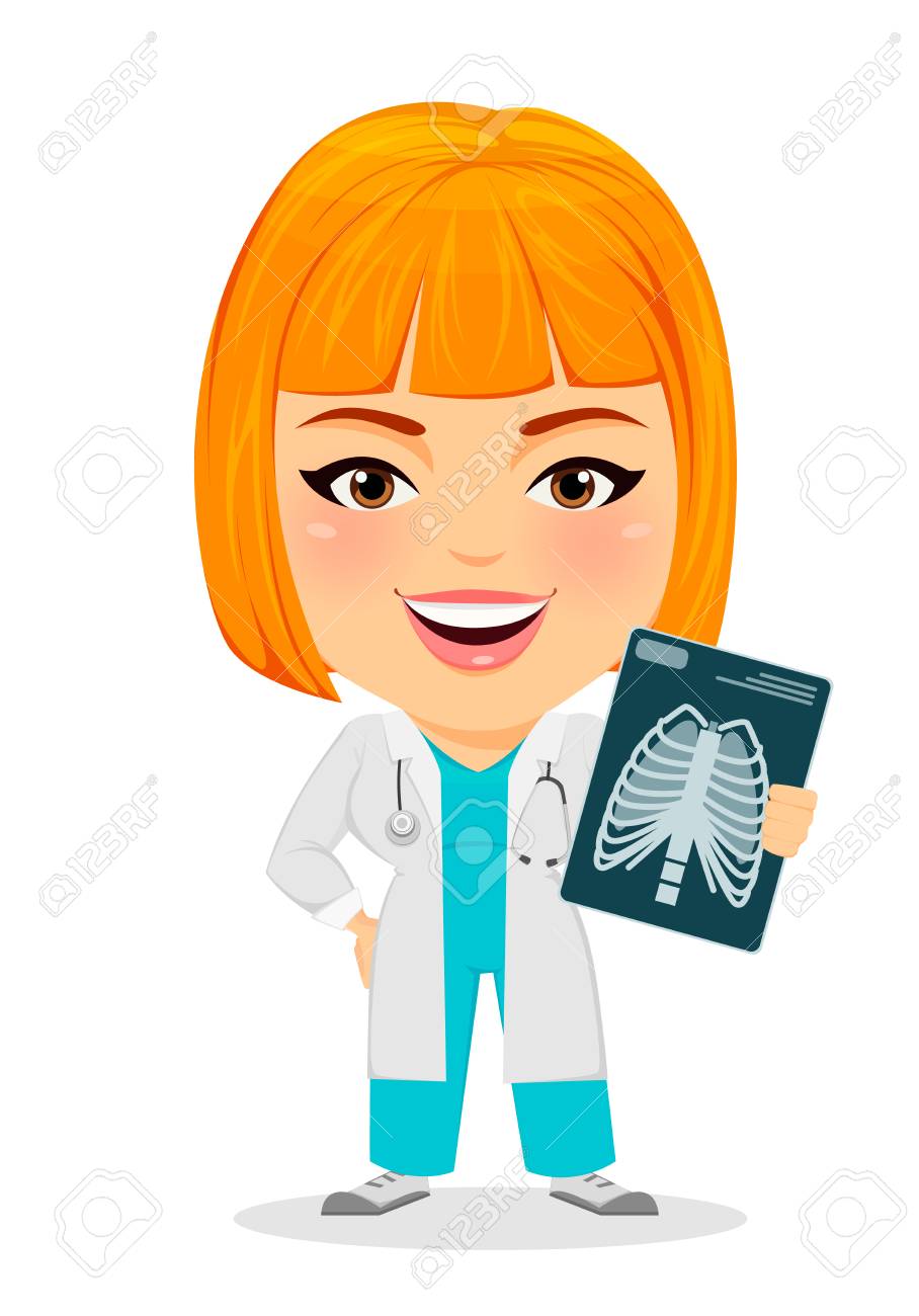 Medical Doctor Woman With X Ray Photograph Funny Cartoon Character With Big Head Medical Doctor Woman With X Ray Photograph Funny Cartoon Character With Big Head