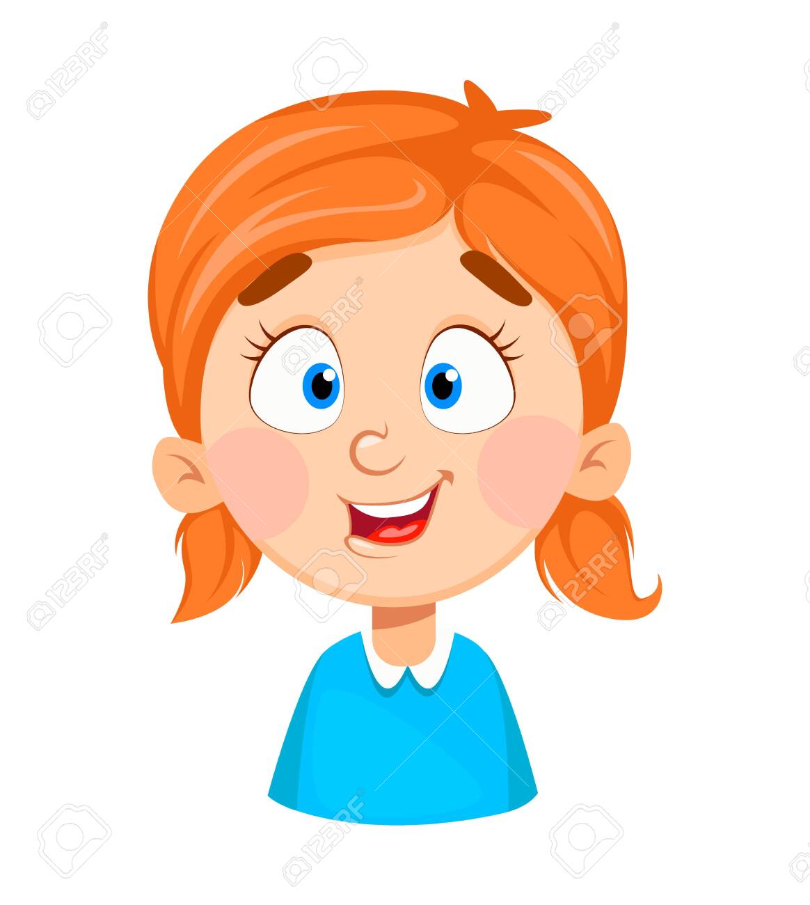 Face Expression Of Cute Little Girl, Smiling. Emotion Of Pretty Girl Cartoon  Character. Vector Illustration Isolated On White Background Клипарты, SVG,  векторы, и Набор Иллюстраций Без Оплаты Отчислений. Image 126133165