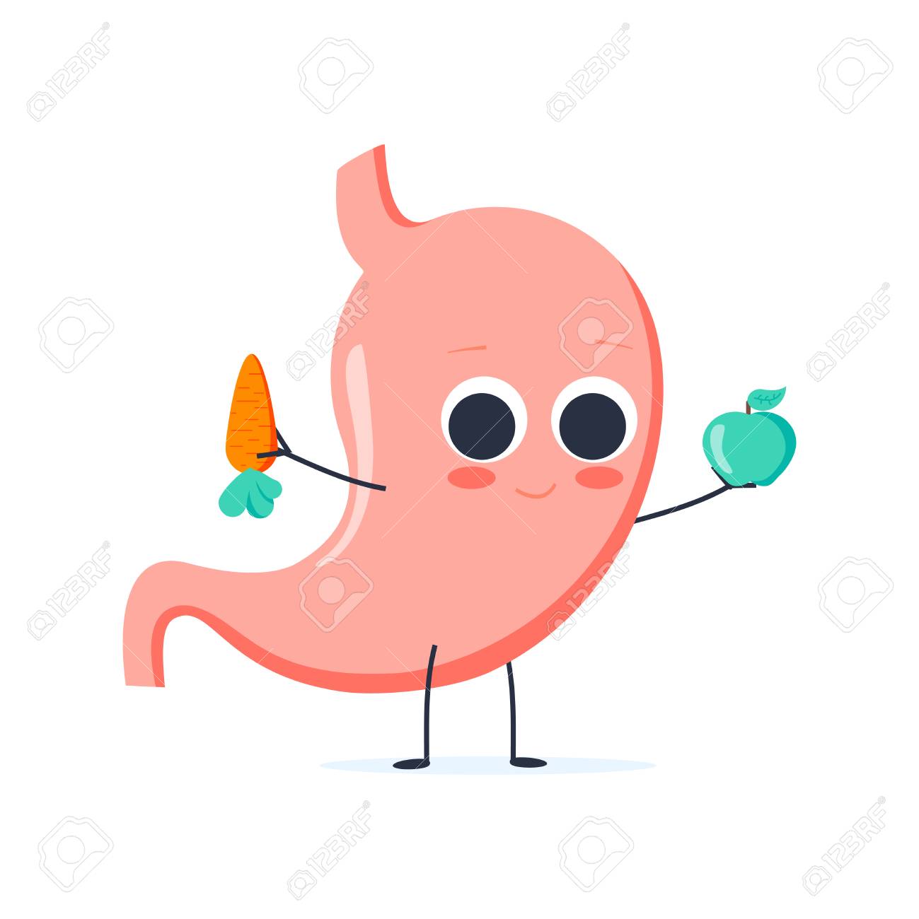 ブロッコリーとアップルの強力な健康的な幸せな胃の文字 ベクトル フラット漫画イラスト アイコン デザイン のイラスト素材 ベクタ Image 4217