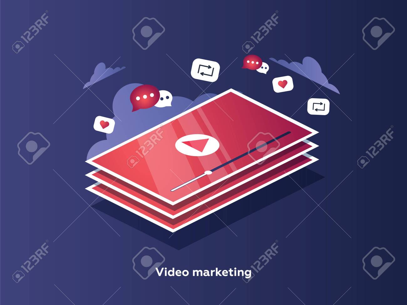 Video marketing concept. Tablet screen with an icon of video player and icons for mobile applications. - 132302552 Video marketing concept. Tablet screen with an icon of video player and icons for mobile applications. - 132302552