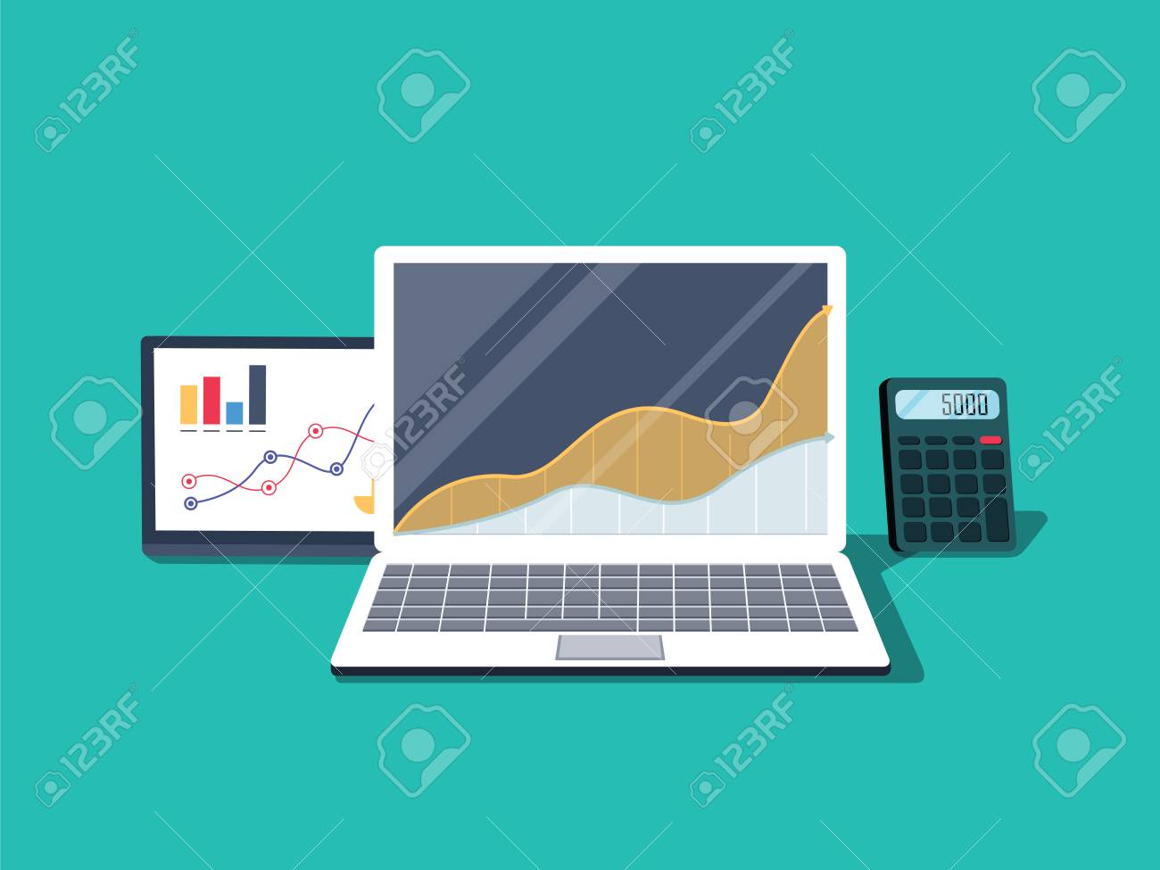 Flat illustration of office desktop electronic equipment. Business and school vector concept of laptop - 126506098 Flat illustration of office desktop electronic equipment. Business and school vector concept of laptop - 126506098