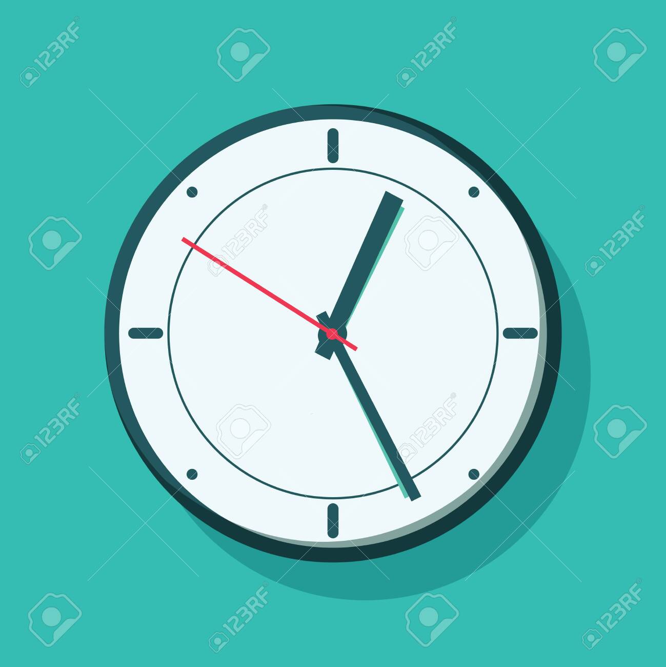 Clock hanging on wall. Vector illustration in flat style. Alarm or awake concept with clock on green background. - 132302557 Clock hanging on wall. Vector illustration in flat style. Alarm or awake concept with clock on green background. - 132302557