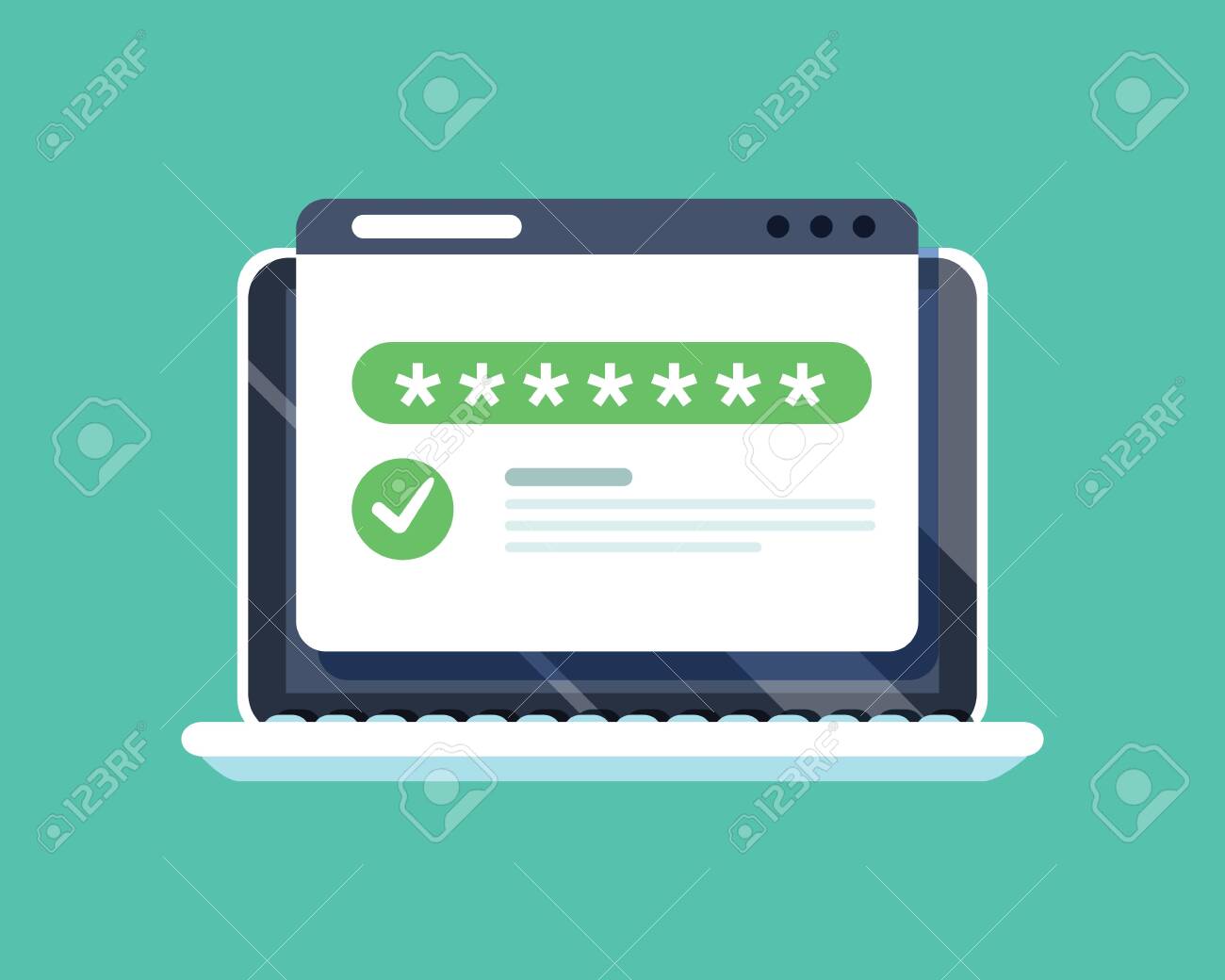 Successful web browser Login page on Laptop Screen with password form. Security, personal access, user authorization - 132302561 Successful web browser Login page on Laptop Screen with password form. Security, personal access, user authorization - 132302561