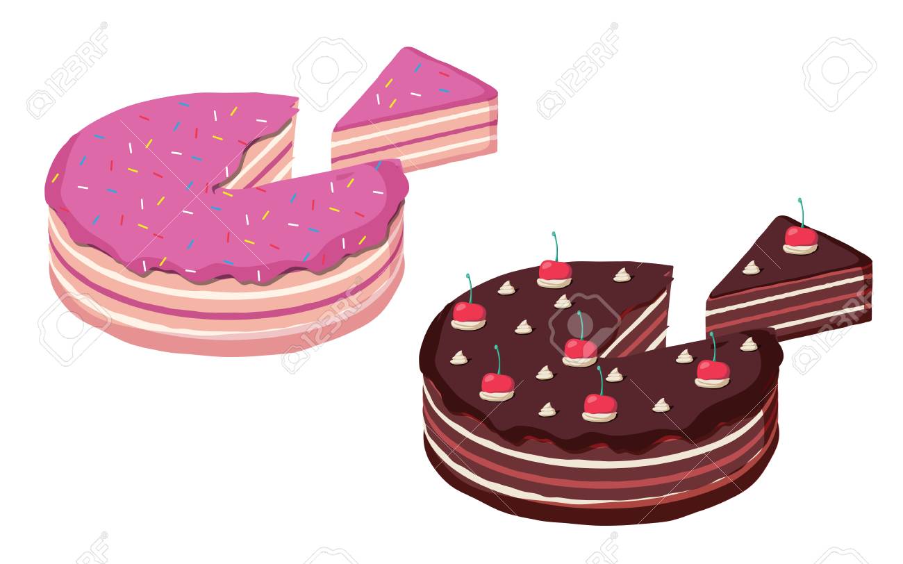 Birthday Cake And Chocolate Cake Isometric Set Whole And Cut Stock Photo Picture And Royalty Free Image Image 110754583