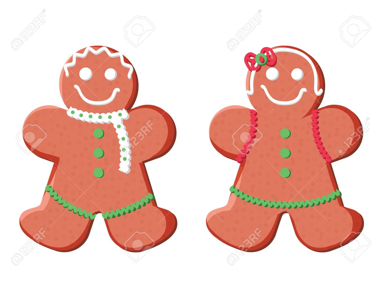 Holiday gingerbread man and woman cookie. Cookie in shape of man with colored icing. Happy new year decoration. Merry christmas holiday. New year xmas celebration. Vector illustration in flat style. - 127716641 Holiday gingerbread man and woman cookie. Cookie in shape of man with colored icing. Happy new year decoration. Merry christmas holiday. New year xmas celebration. Vector illustration in flat style. - 127716641