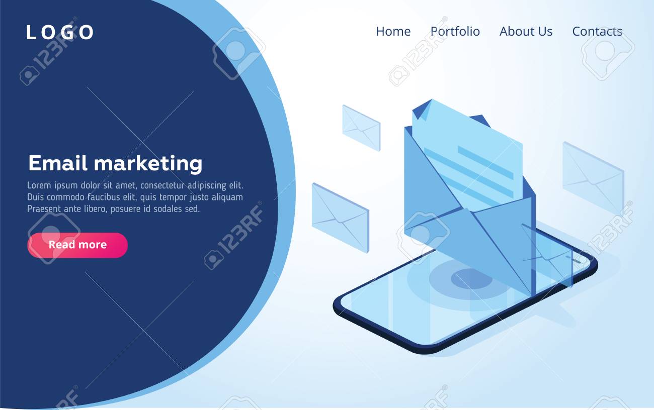 Header for website. Homepage. Concept of mobile email notification. Communication, distribution of information, sending of email. 3d isometric design. Vector illustration. Email or smm marketing web - 127315467 Header for website. Homepage. Concept of mobile email notification. Communication, distribution of information, sending of email. 3d isometric design. Vector illustration. Email or smm marketing web - 127315467