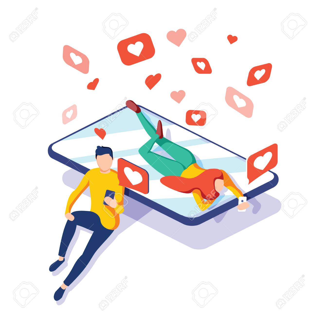 Virtual relationships, online dating and social networking concept, teenagers chatting on the Internet, vector 3d isometric illustration. Landing page concept. Chat with phone, smm or digital business - 126132572 Virtual relationships, online dating and social networking concept, teenagers chatting on the Internet, vector 3d isometric illustration. Landing page concept. Chat with phone, smm or digital business - 126132572