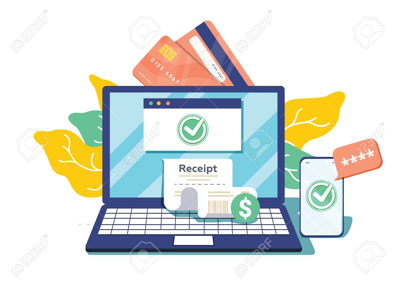 Notification on financial transaction. Laptop with electronic receipt. Online payment confirmation via SMS. Vector illustration in flat style. Financial transactions, cashless operation on payment - 125498785 Notification on financial transaction. Laptop with electronic receipt. Online payment confirmation via SMS. Vector illustration in flat style. Financial transactions, cashless operation on payment - 125498785