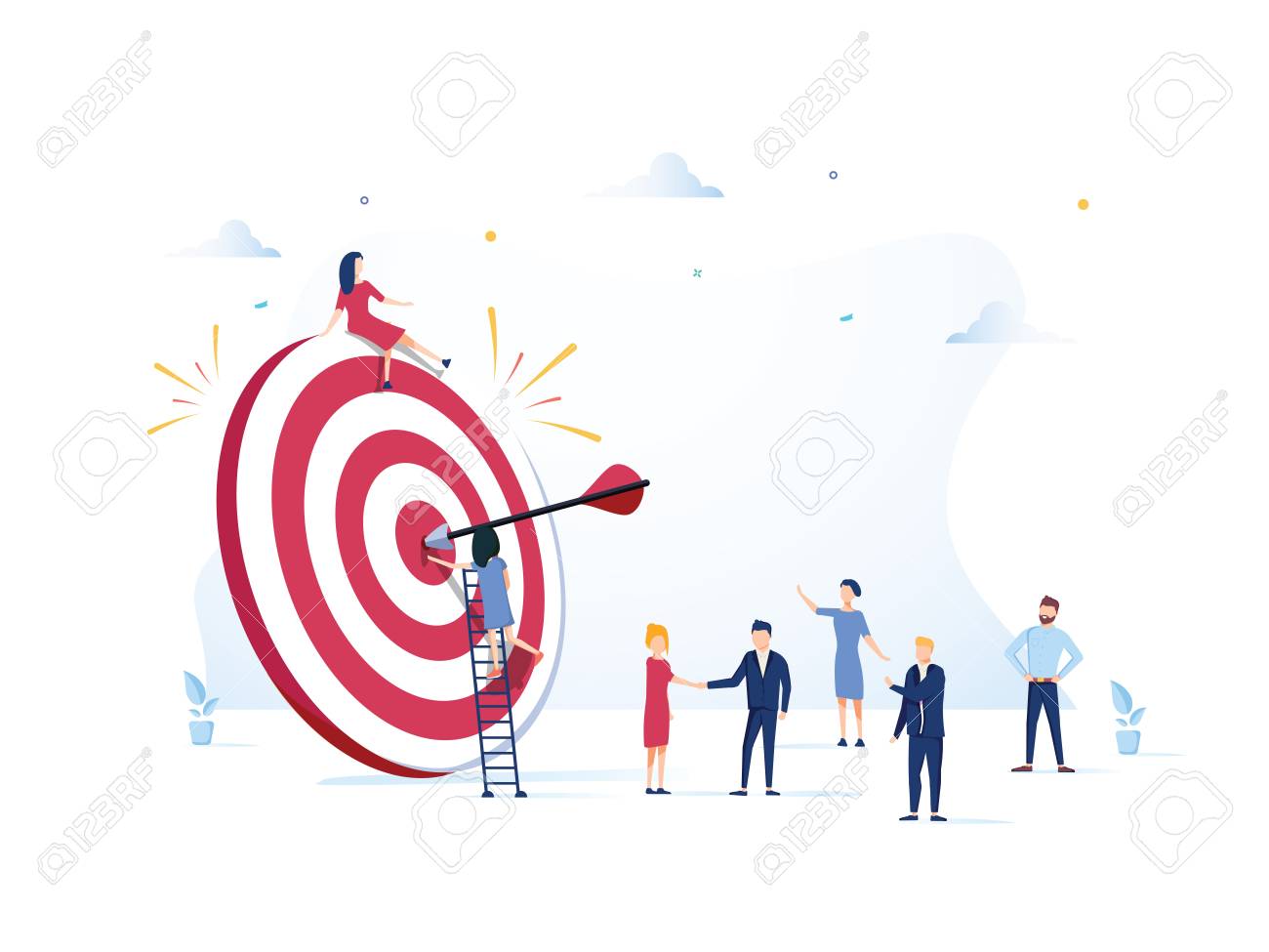 Business Vision, big target with people, teamwork, people run to their goal, move up motivation, target achievement - 125159956 Business Vision, big target with people, teamwork, people run to their goal, move up motivation, target achievement - 125159956
