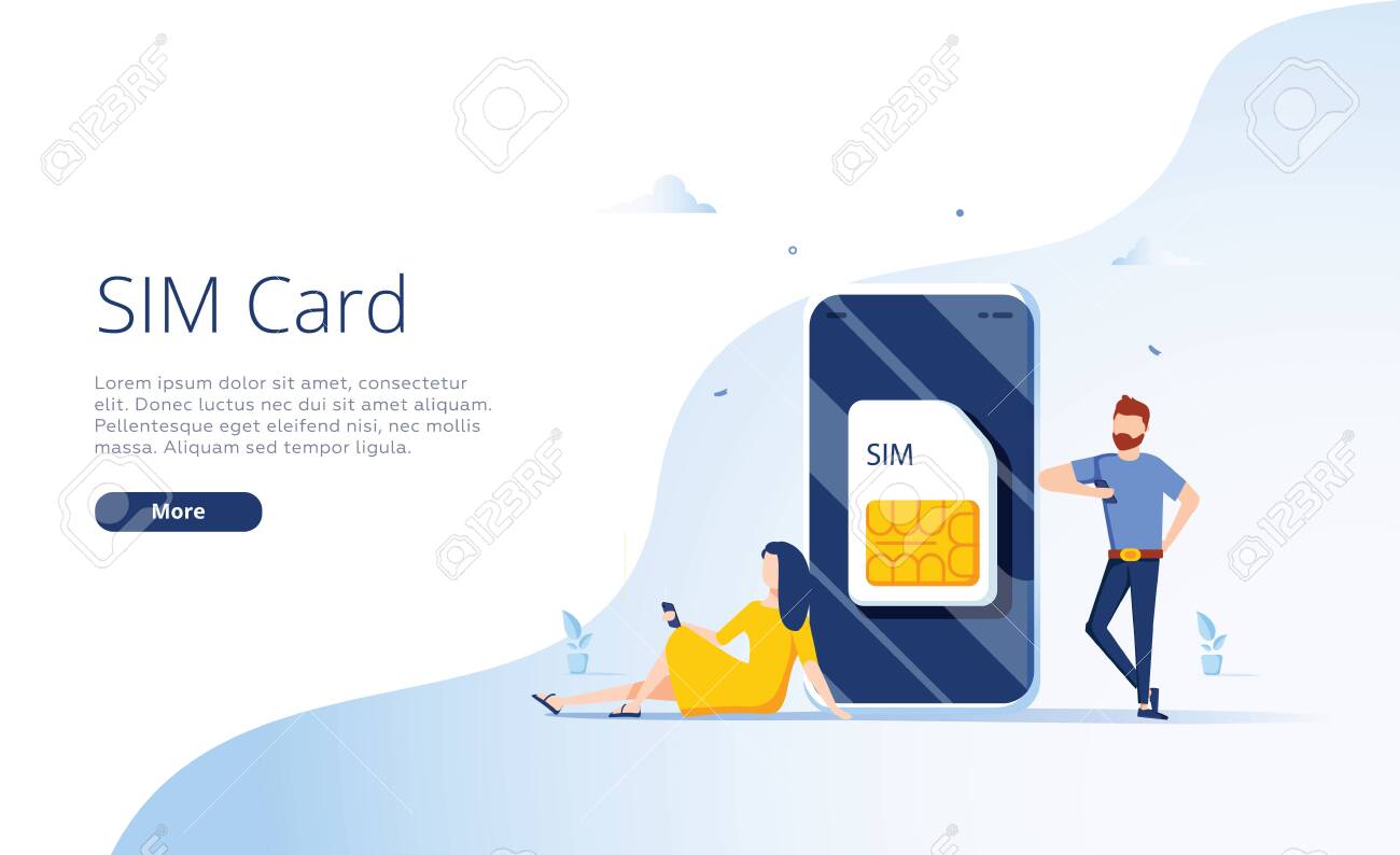 SIM card concept in vector illustration. Mobile network with esim microchip technology. Web banner. - 132574927 SIM card concept in vector illustration. Mobile network with esim microchip technology. Web banner. - 132574927