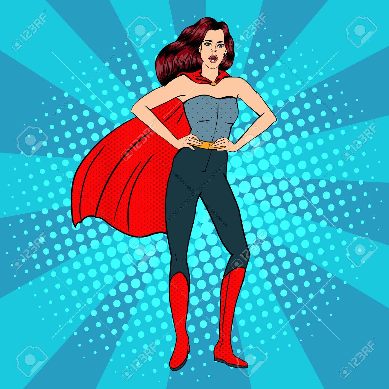 Super Woman Hero Femme Superhero Fille Dans Le Costume De Super Heros Pin Up Fille Style Comique Pop Art Vector Illustration Clip Art Libres De Droits Vecteurs Et Illustration Image