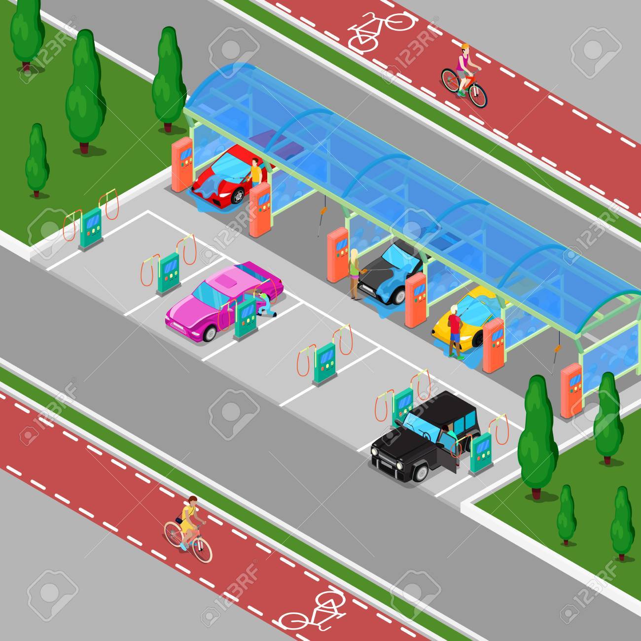 Isometric Hand Car Wash With Vacuum Cleaners. Driver Washing Car. Vector  Illustration Royalty Free SVG, Cliparts, Vectors, And Stock Illustration.  Image 59662009.