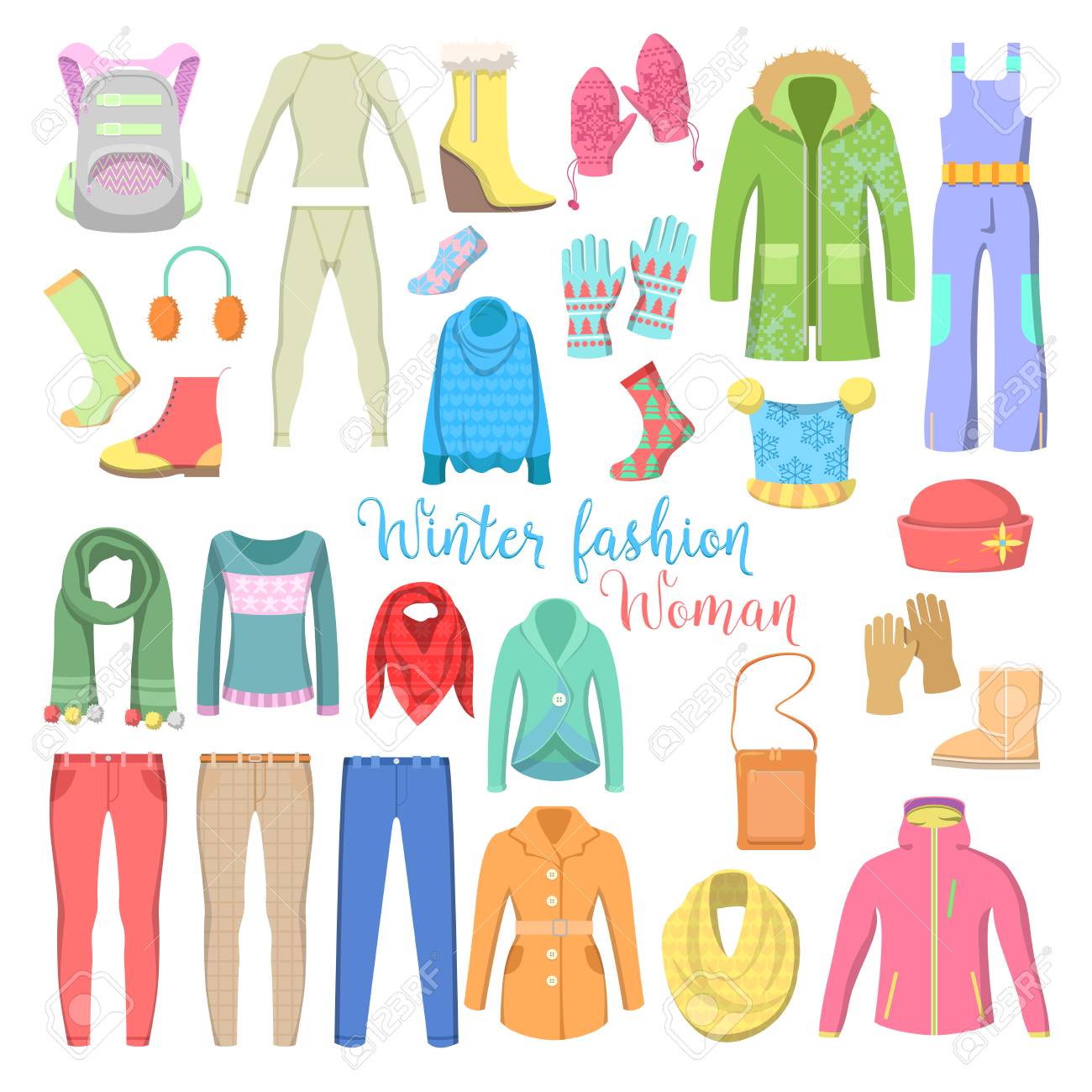 Colección De Ropa Y Accesorios De Invierno Mujer Con Zapatos Abrigos Y Suéteres Ilustración Vectorial Ilustraciones Vectoriales Clip Art Vectorizado Libre De Derechos Image 69293201