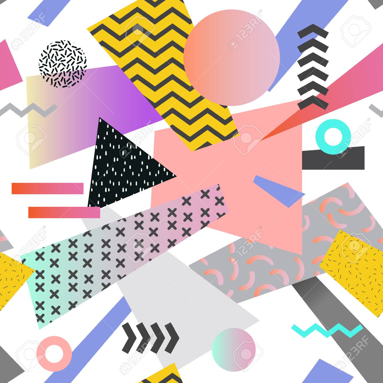 Vintage Memphis Geometric Seamless Pattern Abstract Shapes