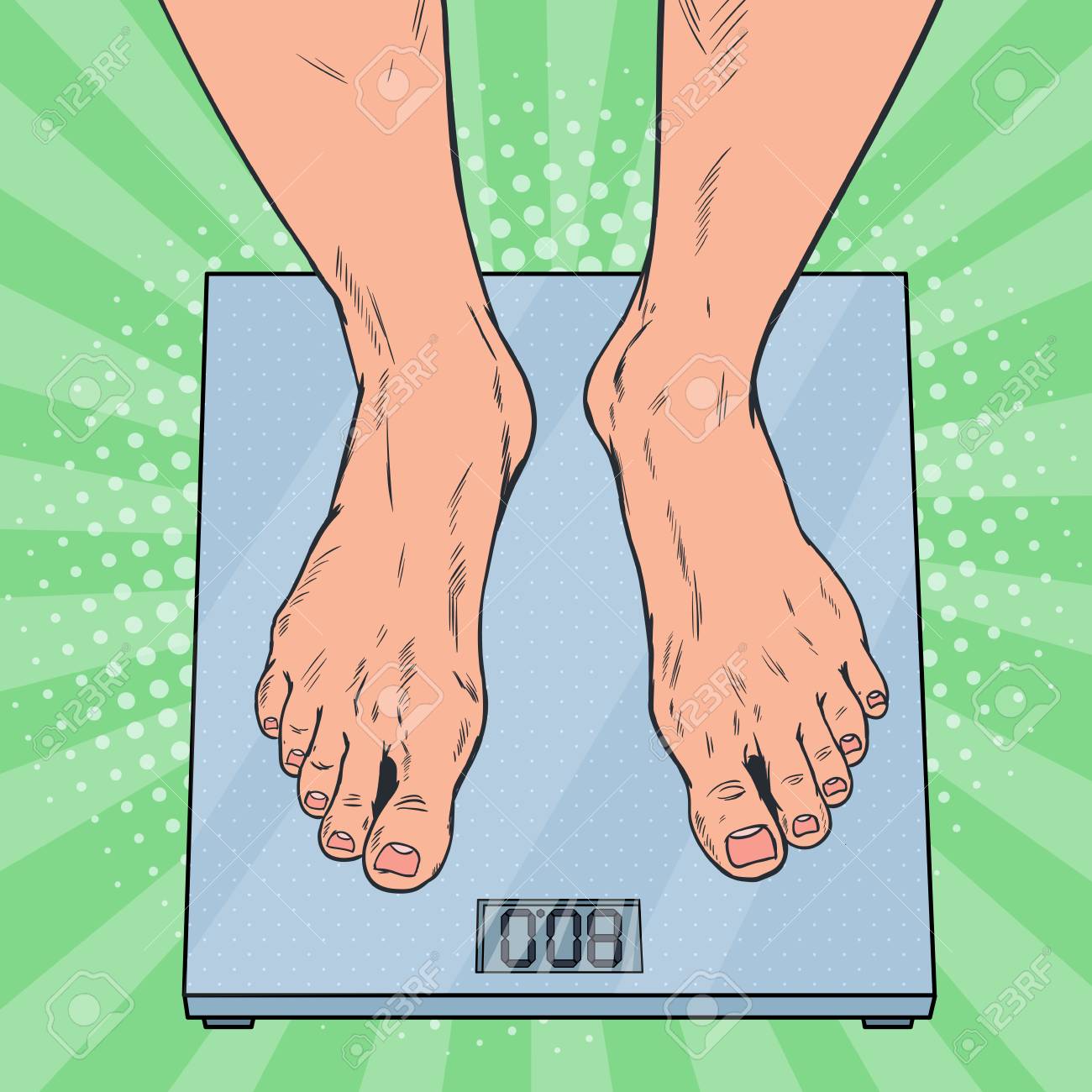 Pop Art Male Feet On Weighing Scales Man Measuring Body Weight Vector Il Ration Stock Pop Art Male Feet On Weighing Scales Man Measuring Body Weight Vector Il Ration Stock