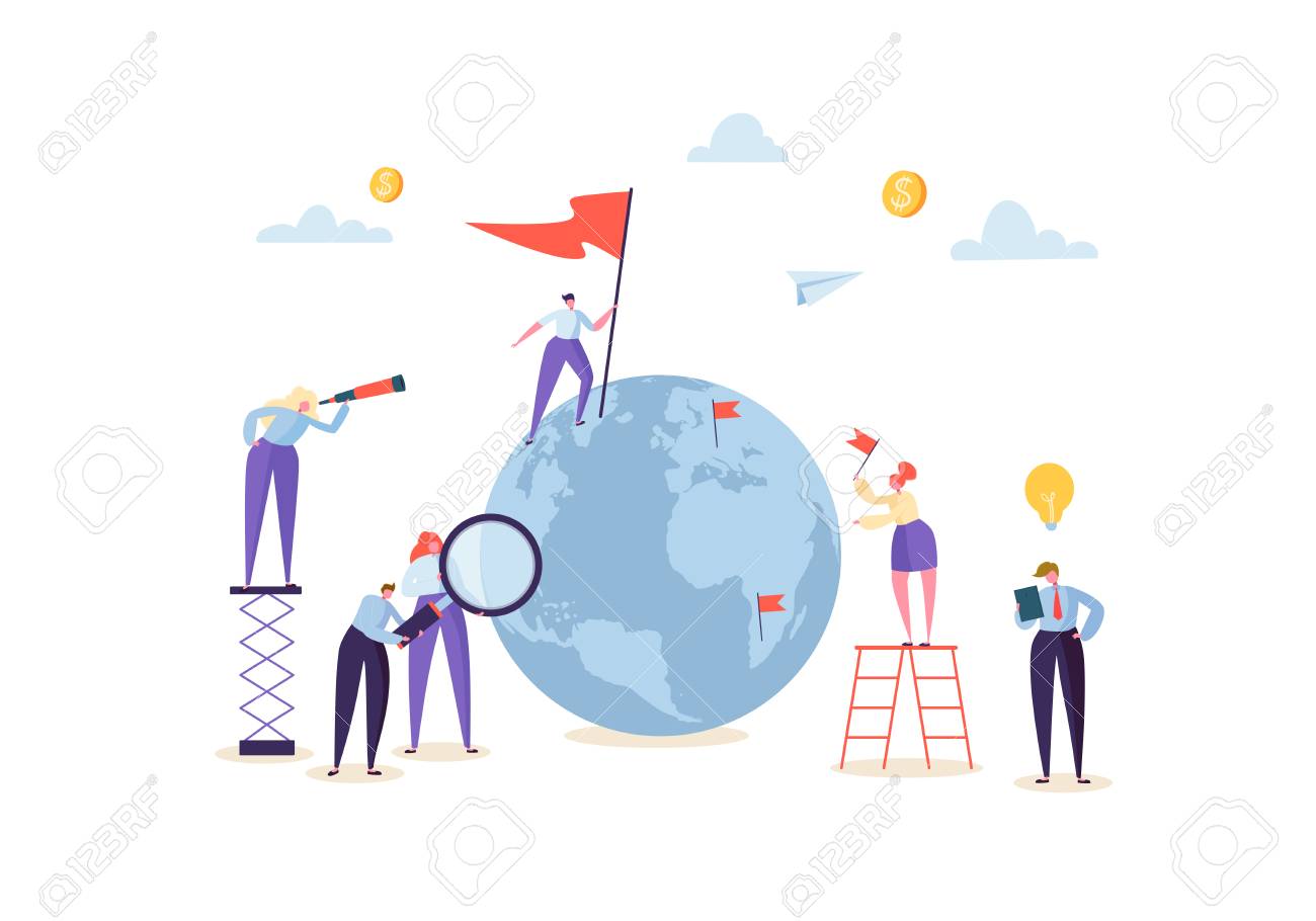 Global Business Concept with Characters Working Together with Globe. People Communicating in Work Process. Creative Teamwork Cooperation Worldwide Business. Vector illustration - 112489590 Global Business Concept with Characters Working Together with Globe. People Communicating in Work Process. Creative Teamwork Cooperation Worldwide Business. Vector illustration - 112489590