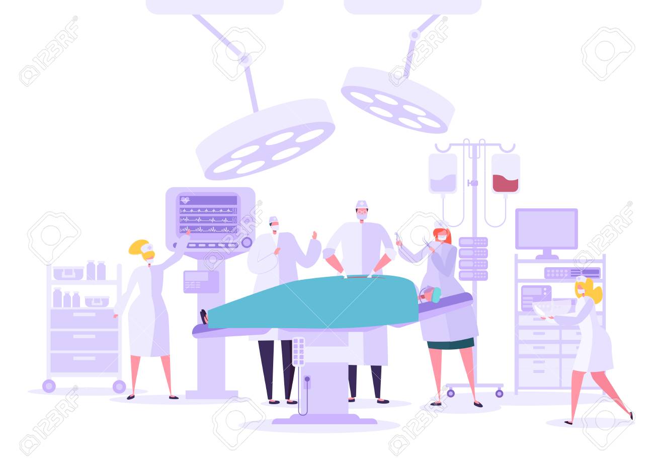 Medical hospital surgery operation in operating room. Doctor and Nurse Characters performing surgical operation on Patient. Vector illustration - 123178873 Medical hospital surgery operation in operating room. Doctor and Nurse Characters performing surgical operation on Patient. Vector illustration - 123178873