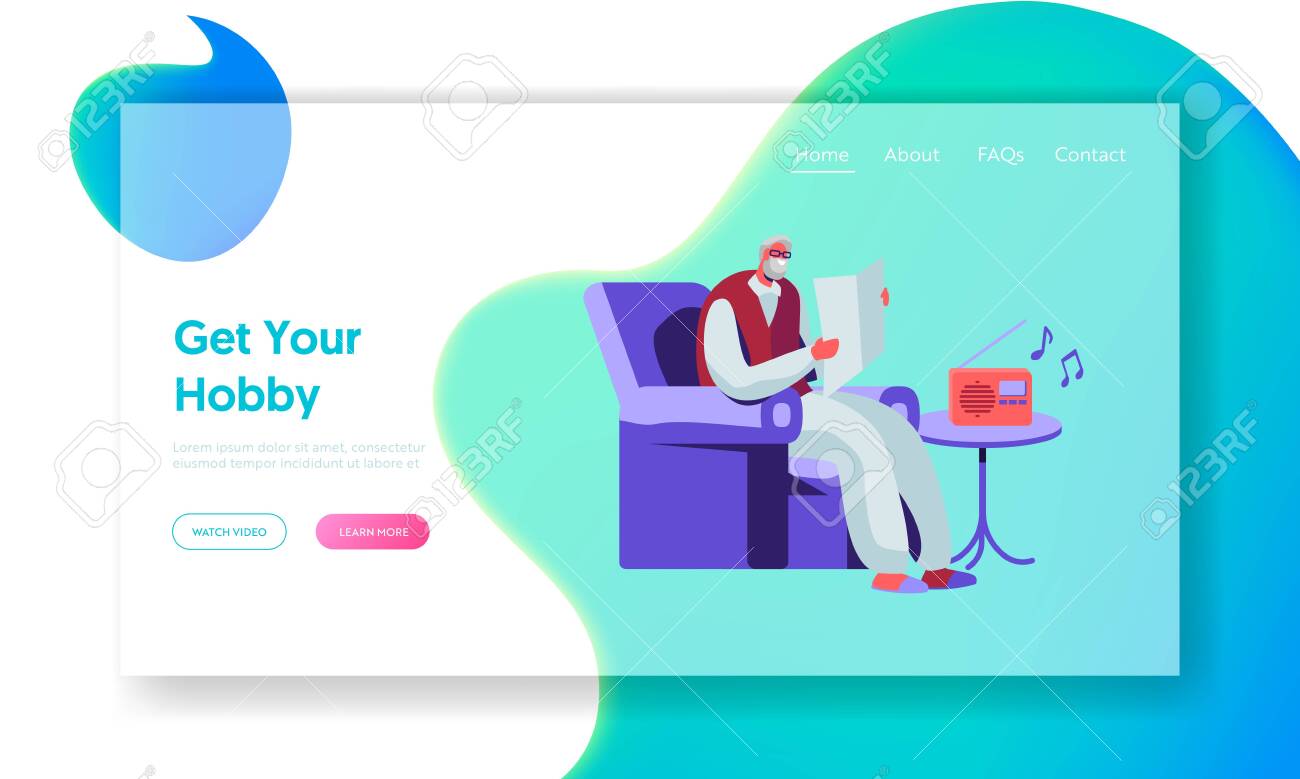 Senior Man Reading Newspaper in Armchair and Listening Music on Radio. Aged Male Character Hobby and Leisure in Nursing Home. Website Landing Page, Web Page. Cartoon Flat Vector Illustration, Banner - 123180151 Senior Man Reading Newspaper in Armchair and Listening Music on Radio. Aged Male Character Hobby and Leisure in Nursing Home. Website Landing Page, Web Page. Cartoon Flat Vector Illustration, Banner - 123180151