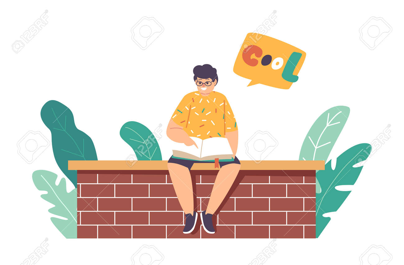 Little Boy Reading Book Sitting on Brick Wall, Kid Character Studying, Learning Classes Outdoors. School Child Education - 171836799 Little Boy Reading Book Sitting on Brick Wall, Kid Character Studying, Learning Classes Outdoors. School Child Education - 171836799