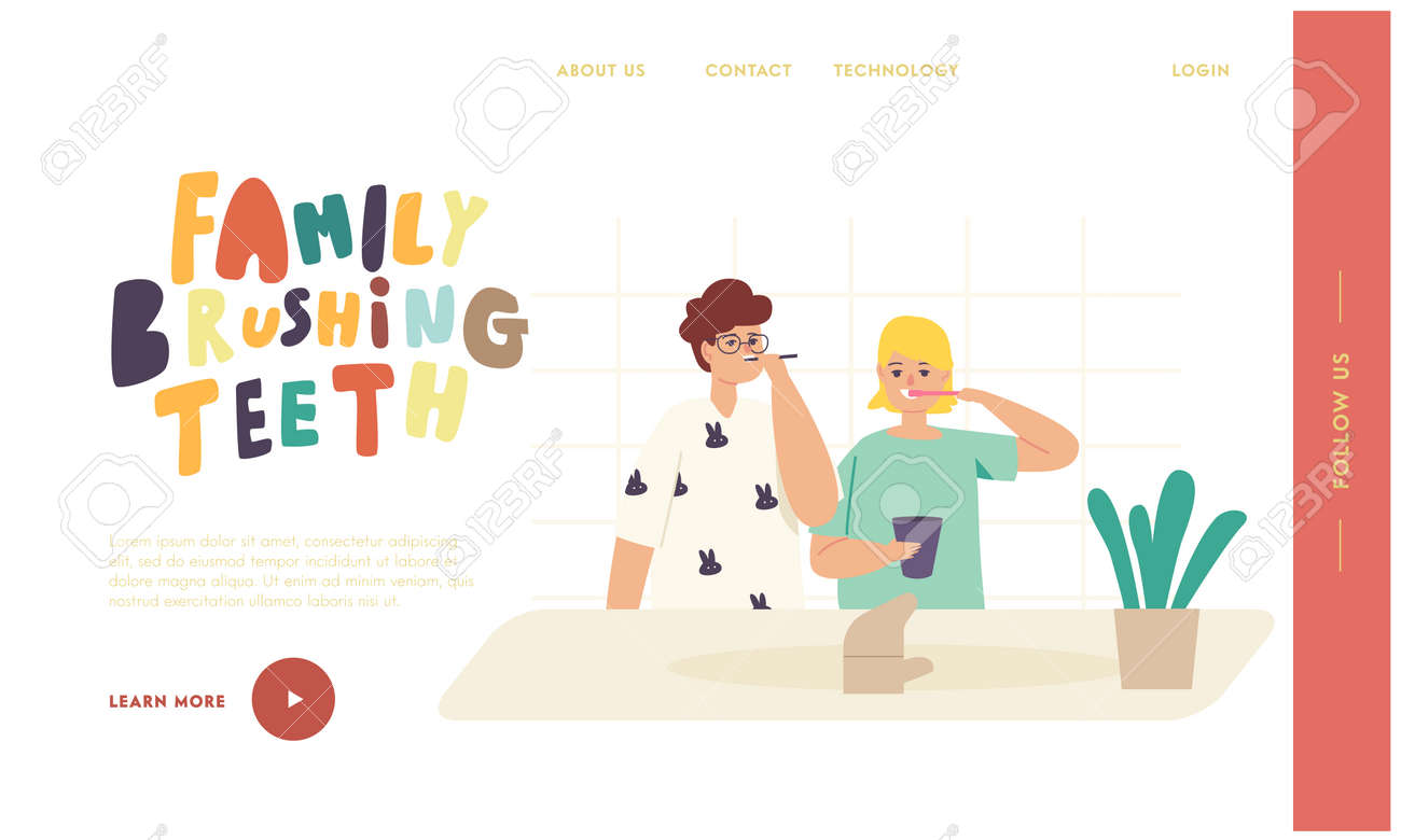 Kids Brushing Teeth Landing Page Template. Happy Family Characters with Toothbrush and Paste Dental Hygiene Procedure - 171836635 Kids Brushing Teeth Landing Page Template. Happy Family Characters with Toothbrush and Paste Dental Hygiene Procedure - 171836635
