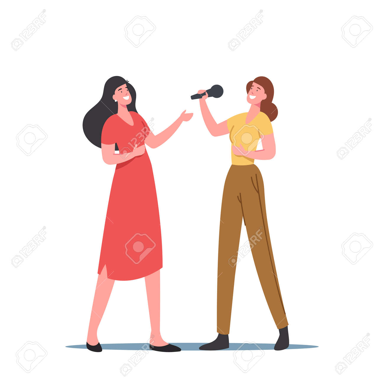 Female Characters Sing with Microphones, Vocal Lessons, Training Voice or Singing Songs in Karaoke. Women Develop Talent - 171875796 Female Characters Sing with Microphones, Vocal Lessons, Training Voice or Singing Songs in Karaoke. Women Develop Talent - 171875796