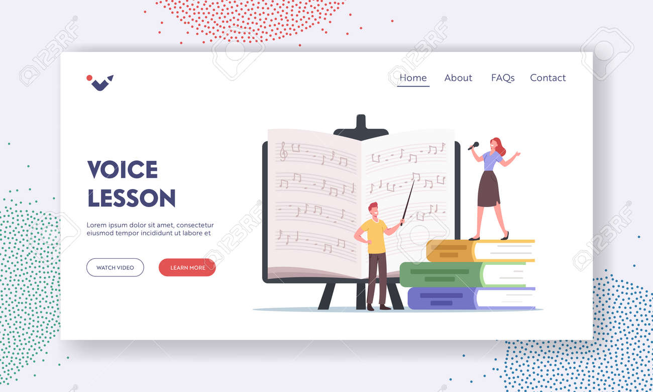 Voice Lessons Landing Page Template. Characters Teacher and Student Sing, Learning Notes. Vocalist Take Vocal Lessons - 171876735 Voice Lessons Landing Page Template. Characters Teacher and Student Sing, Learning Notes. Vocalist Take Vocal Lessons - 171876735