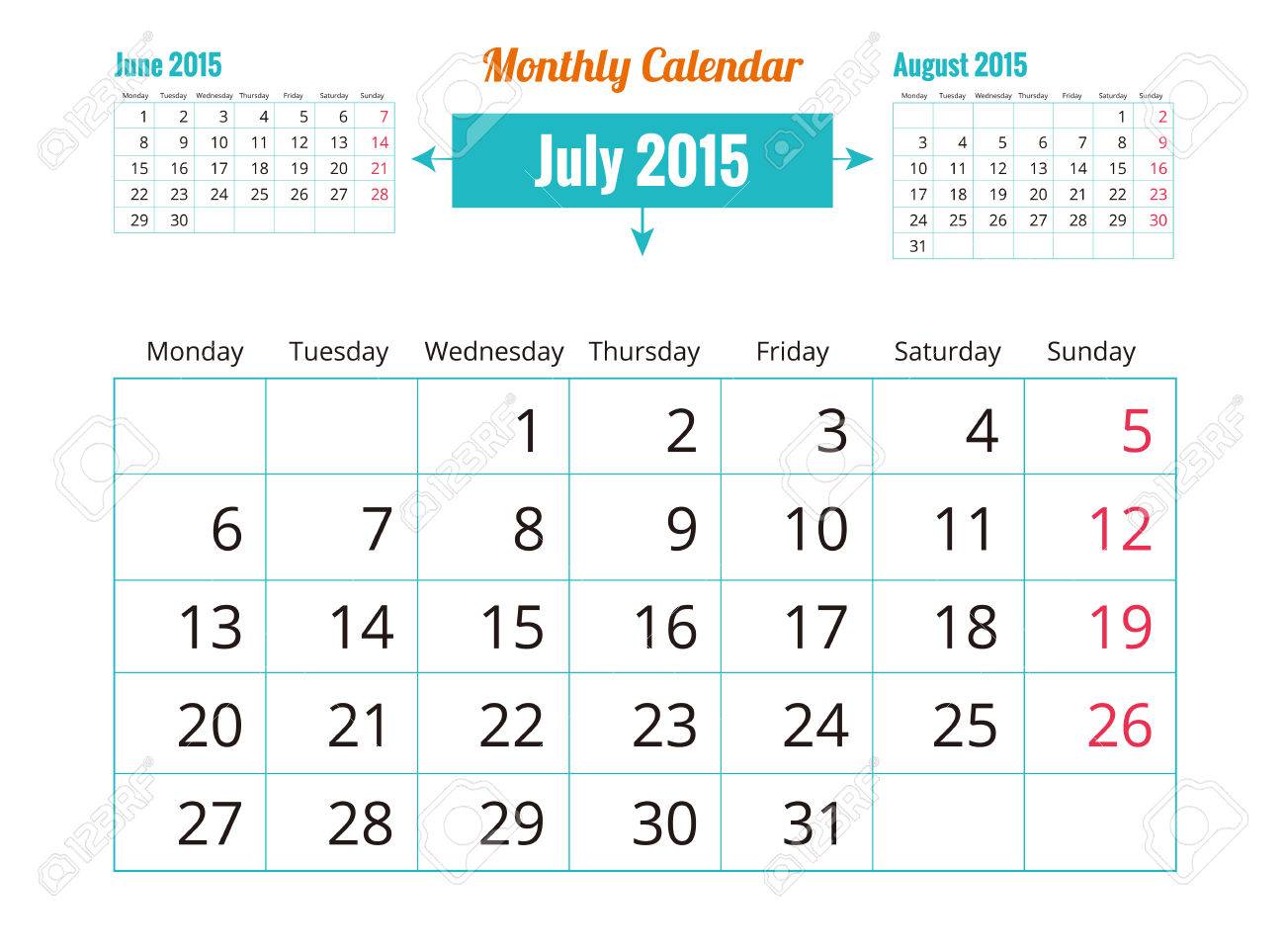 ベクトル 15 年 7 月のカレンダーのイラスト素材 ベクタ Image