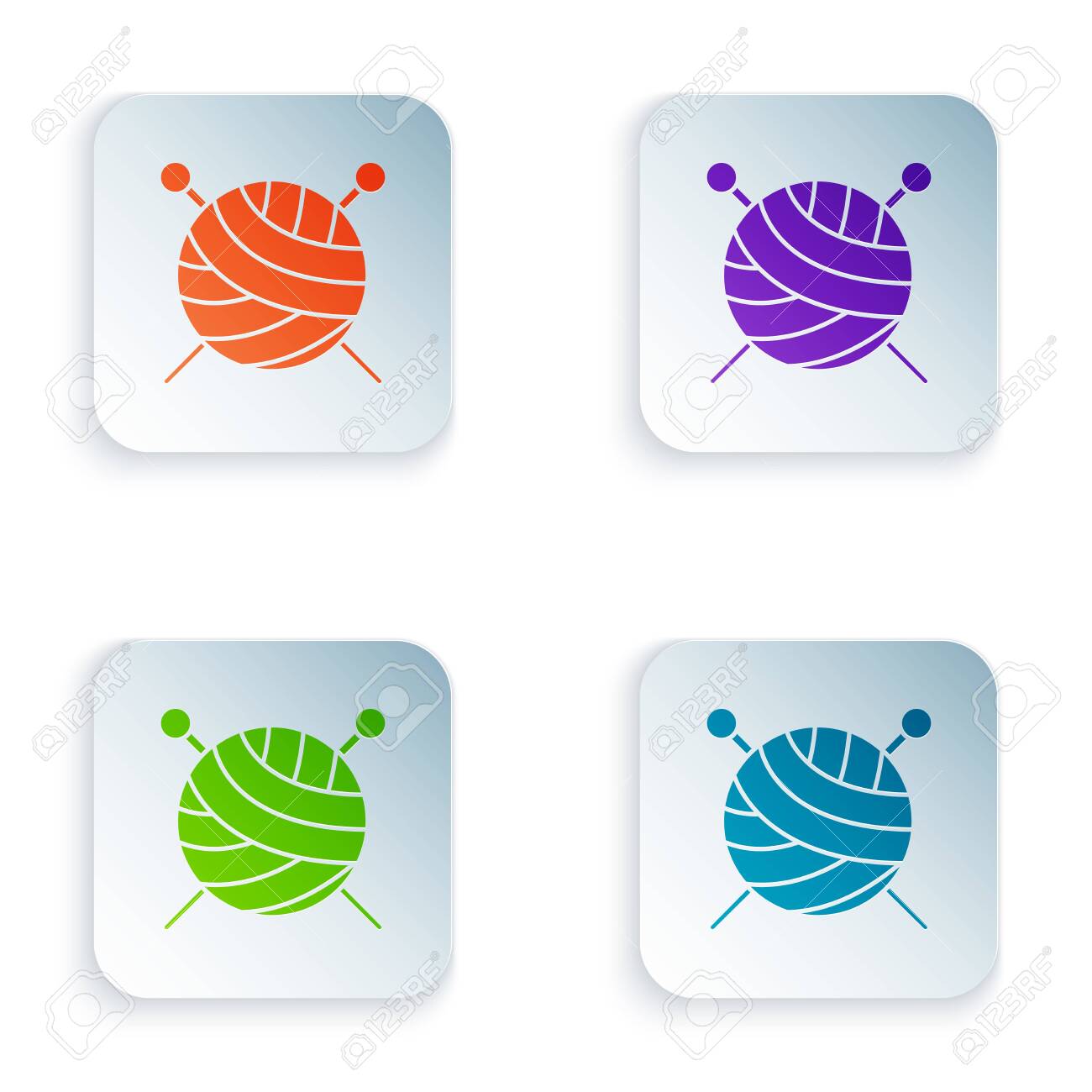 Color Yarn Ball With Knitting Needles Icon Isolated On White