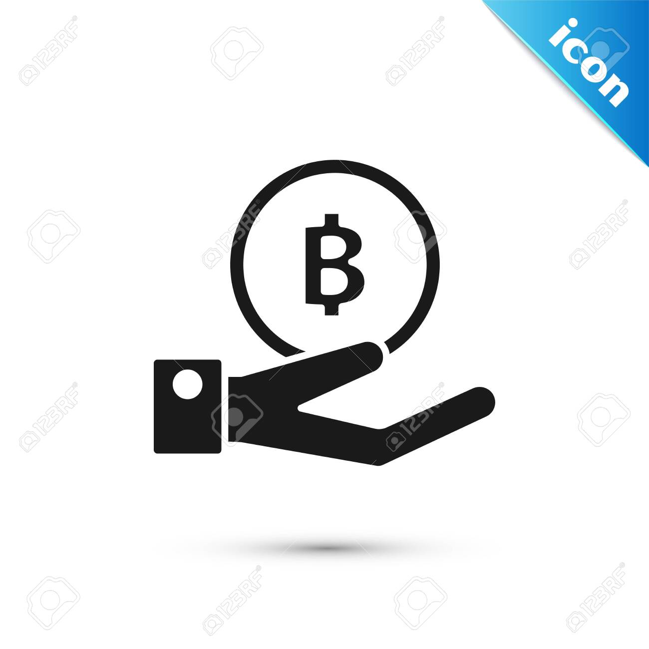 흰색 배경에 격리된 비트코인 아이콘을 들고 있는 검은 손. 블록체인 기술, 디지털 머니 마켓, 크립토코인 지갑. 벡터 일러스트 레이 션  로열티 무료 사진, 그림, 이미지 그리고 스톡포토그래피. Image 128201773