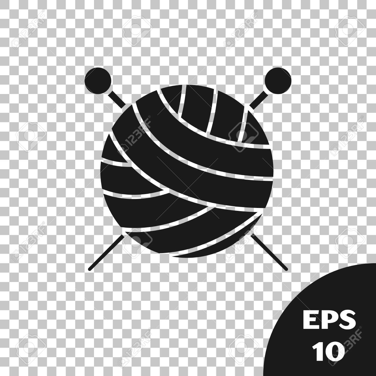 Black Yarn Ball With Knitting Needles Icon Isolated On Transparent