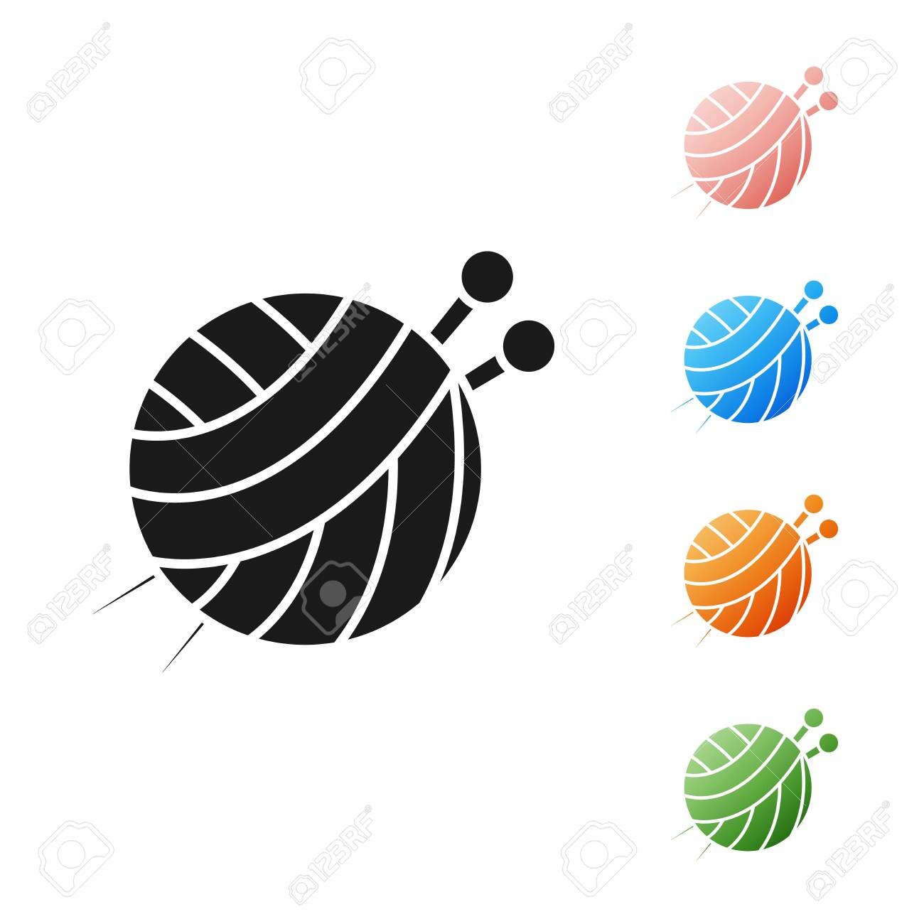 Black Yarn Ball With Knitting Needles Icon Isolated On White