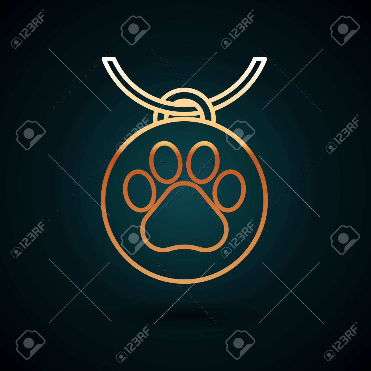 Gold Line Collar With Name Tag Icon Isolated On Dark Blue Background Royalty Free Cliparts Vectors And Stock Illustration Image 133038915