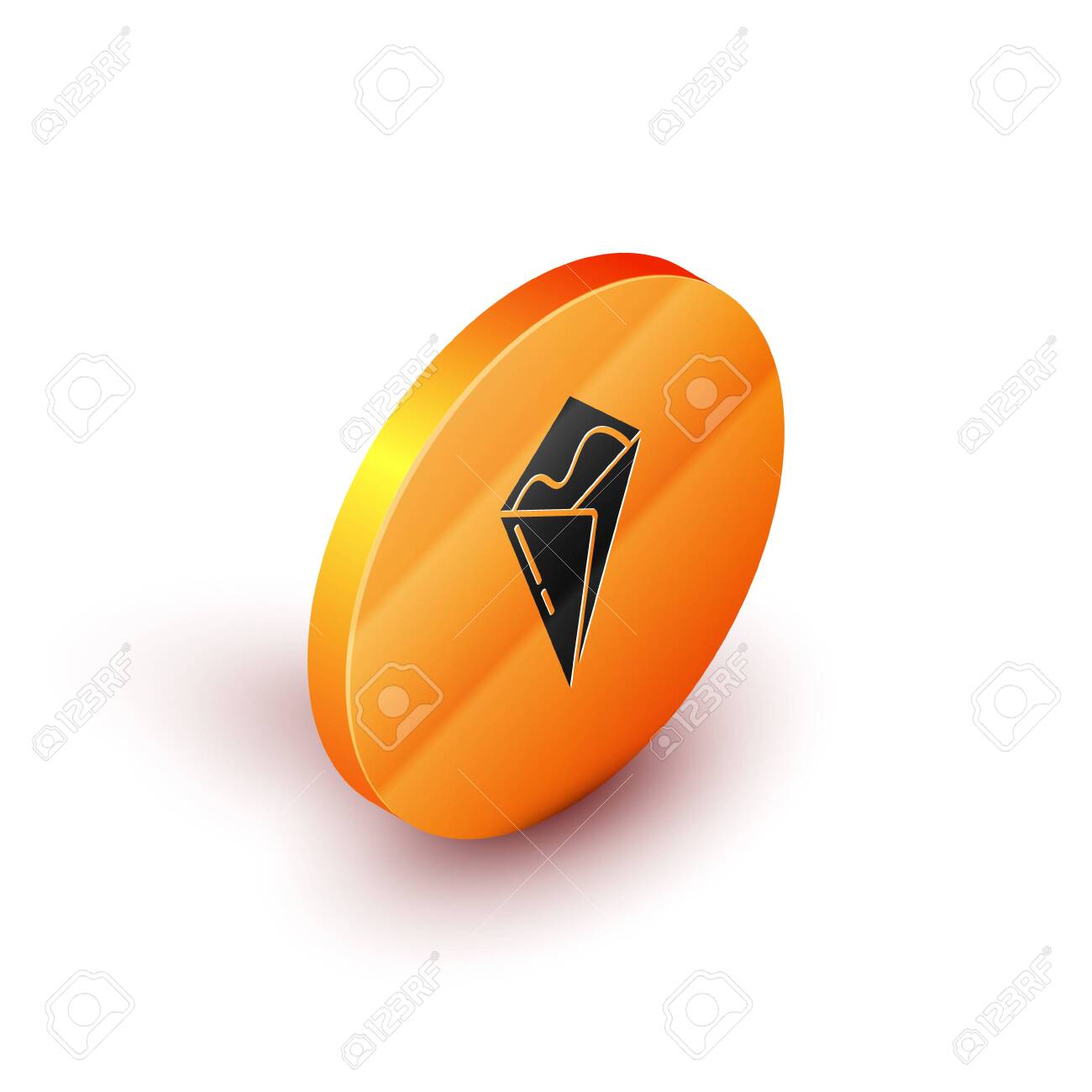 Isometric Temaki roll icon isolated on white background. Traditional Japanese food. Orange circle button. Vector Illustration - 134635620 Isometric Temaki roll icon isolated on white background. Traditional Japanese food. Orange circle button. Vector Illustration - 134635620