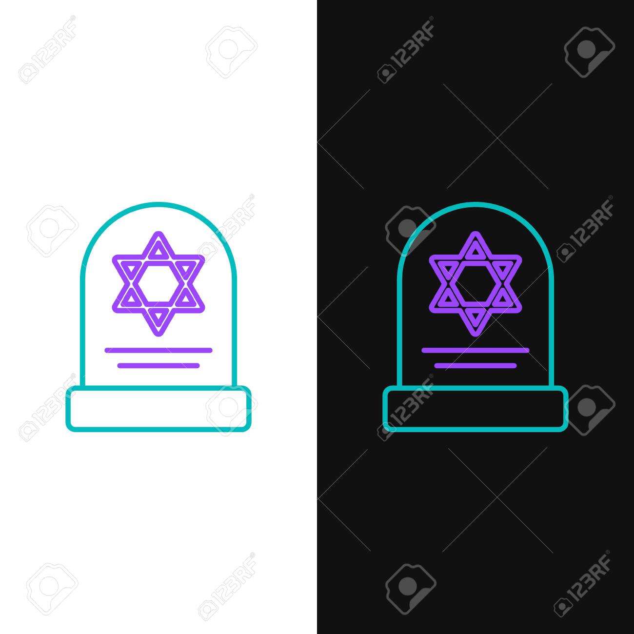 Green And Purple Line Tombstone With Star Of David Icon Isolated Royalty Free Cliparts Vectors And Stock Illustration Image 135288756