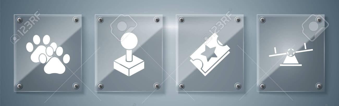 set seesaw ticket joystick for arcade machine and paw print square glass panels vector royalty free svg cliparts vectors and stock illustration image 138113070