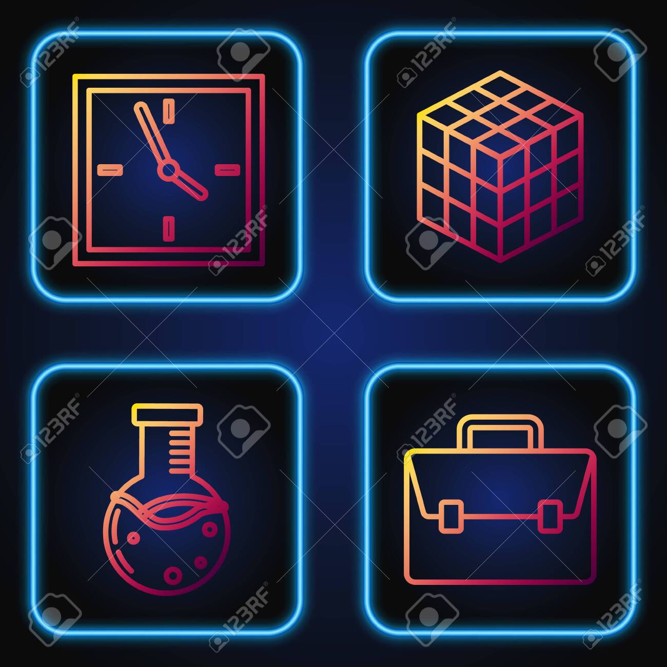Set Line Briefcase Test Tube And Flask Chemical Laboratory