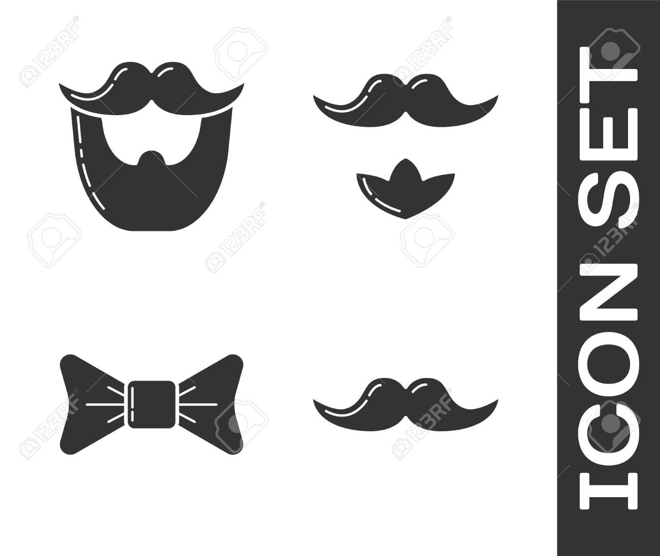 Set Mustache, Mustache And Beard, Bow Tie And Mustache And Beard Icon.  Vector Royalty Free SVG, Cliparts, Vectors, and Stock Illustration. Image  139121976., image size:1300x1096