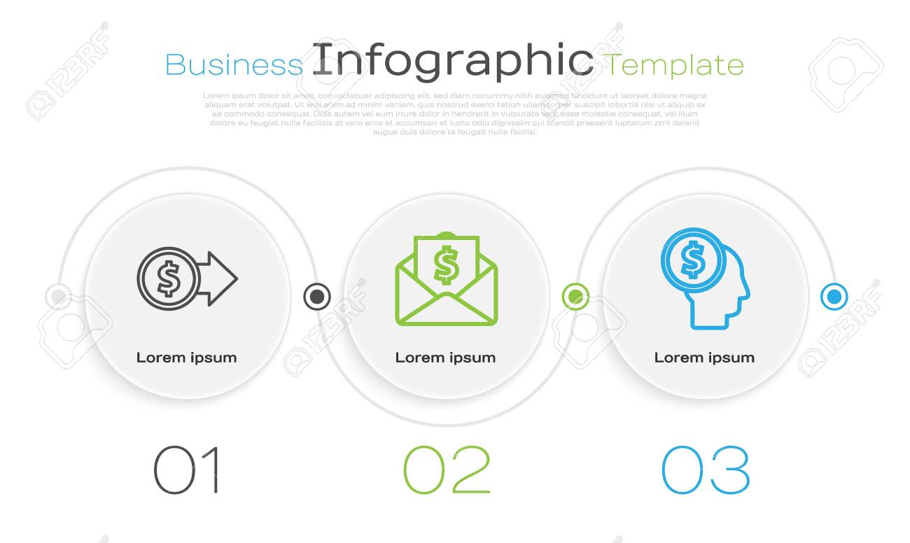 코인 달러와 비즈니스맨이 마인드 비즈니스 인포그래픽 템플릿 벡터를 계획하는 달러 기호 봉투로 라인 코인 머니를 설정합니다. 로열티 무료  사진, 그림, 이미지 그리고 스톡포토그래피. Image 139661974