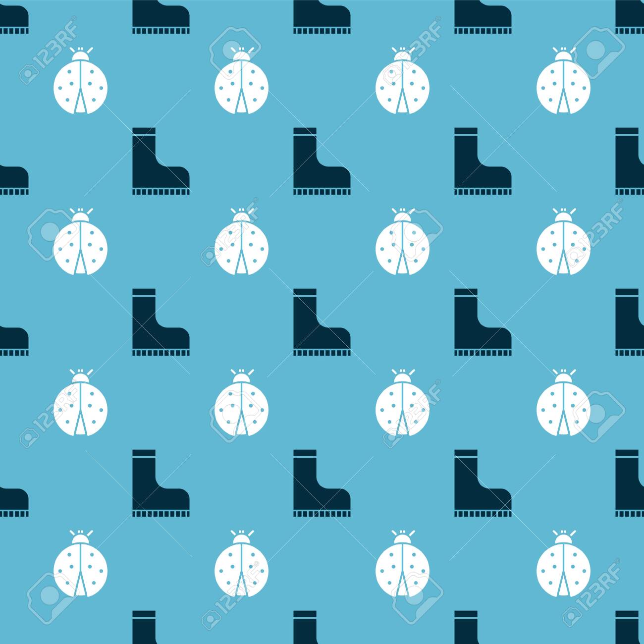 Set Waterproof rubber boot and Ladybug on seamless pattern. Vector - 144395489 Set Waterproof rubber boot and Ladybug on seamless pattern. Vector - 144395489