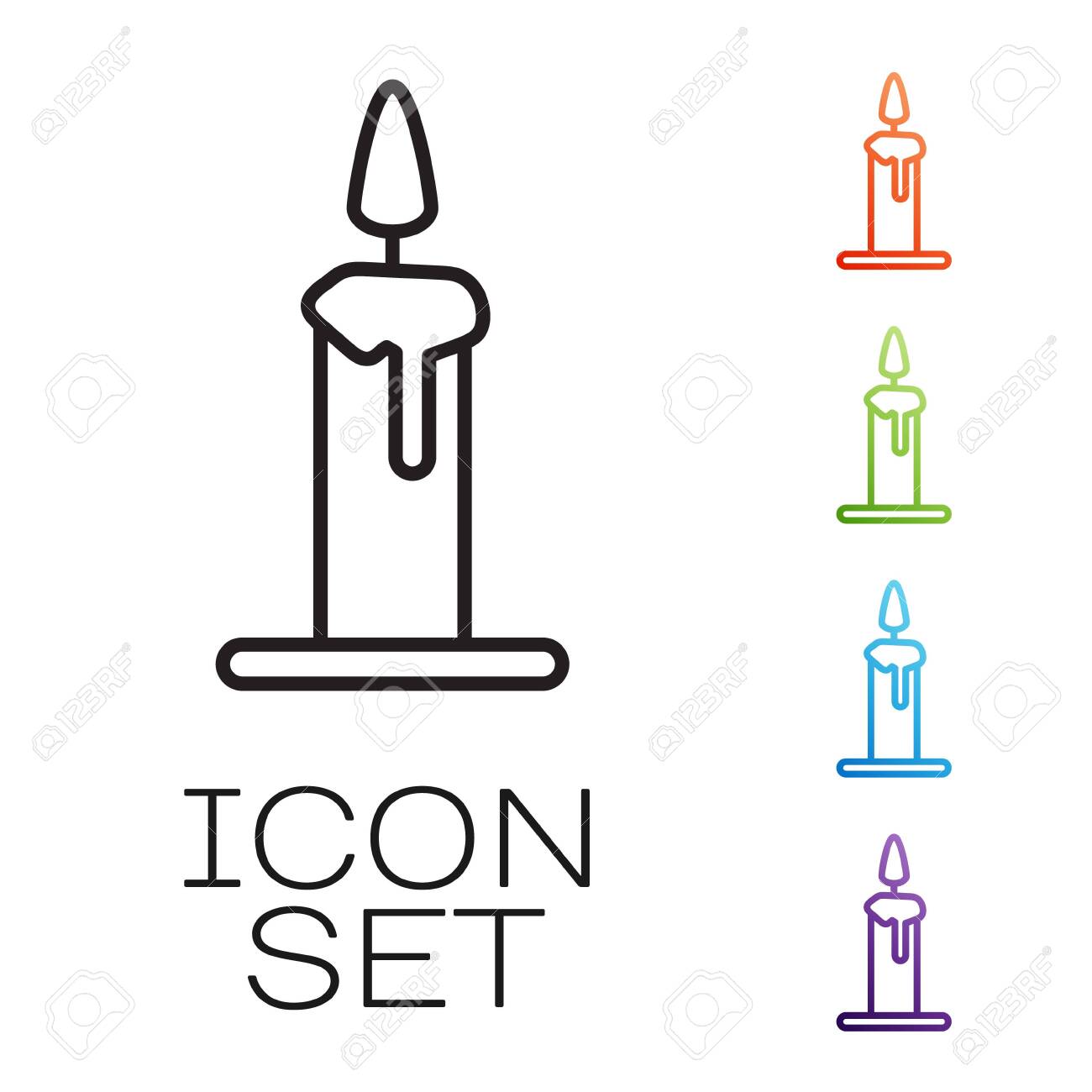 Black line Burning candle in candlestick icon isolated on white background. Cylindrical candle stick with burning flame. Set icons colorful. Vector Illustration - 146522506 Black line Burning candle in candlestick icon isolated on white background. Cylindrical candle stick with burning flame. Set icons colorful. Vector Illustration - 146522506