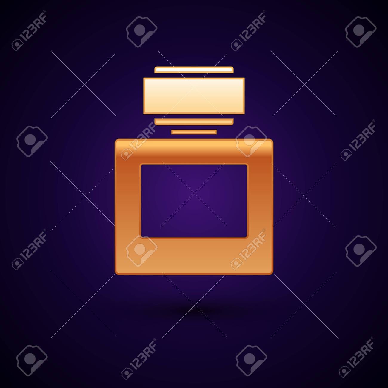 Gold Aftershave Icon Isolated On Dark Blue Background. Cologne