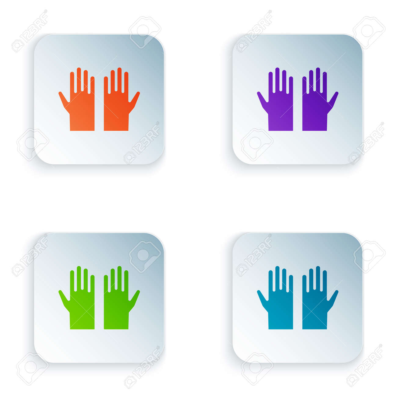 Color Medical rubber gloves icon isolated on white background. Protective rubber gloves. Set colorful icons in square buttons. Vector - 170180297 Color Medical rubber gloves icon isolated on white background. Protective rubber gloves. Set colorful icons in square buttons. Vector - 170180297