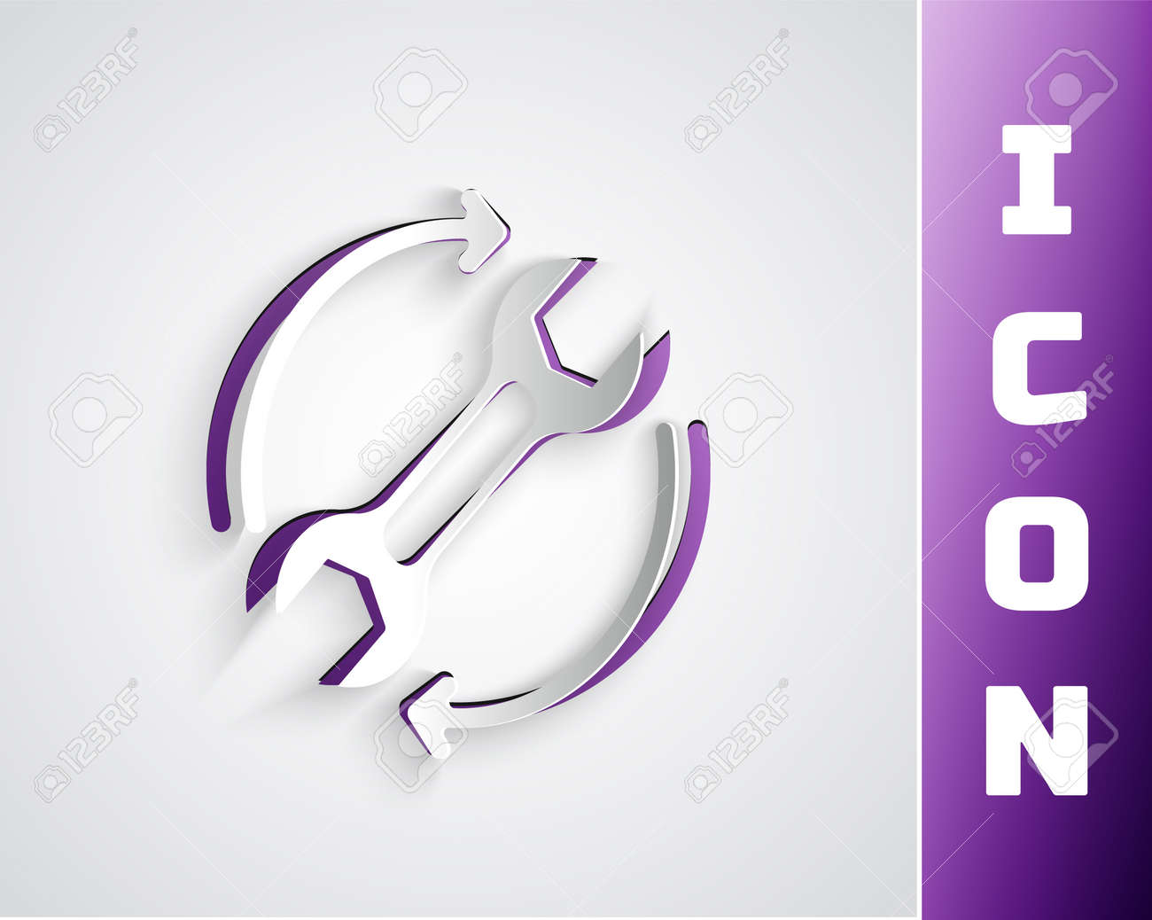 Paper cut Wrench spanner and arrows as workflow icon isolated on grey background. Adjusting, service, setting, maintenance, repair, fixing. Paper art style. Vector - 170180403 Paper cut Wrench spanner and arrows as workflow icon isolated on grey background. Adjusting, service, setting, maintenance, repair, fixing. Paper art style. Vector - 170180403