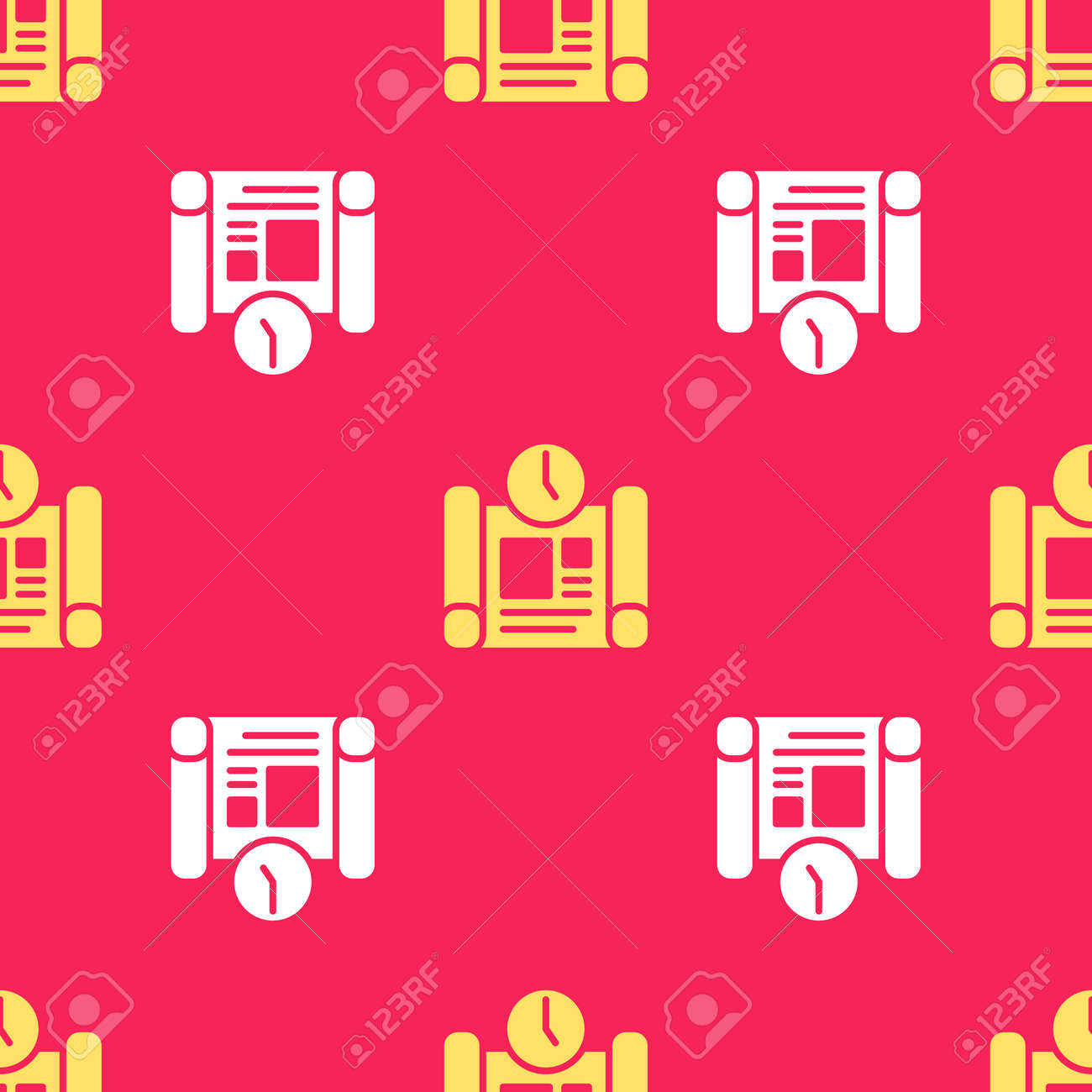 Yellow Business project time plan icon isolated seamless pattern on red background. Vector - 170180410 Yellow Business project time plan icon isolated seamless pattern on red background. Vector - 170180410